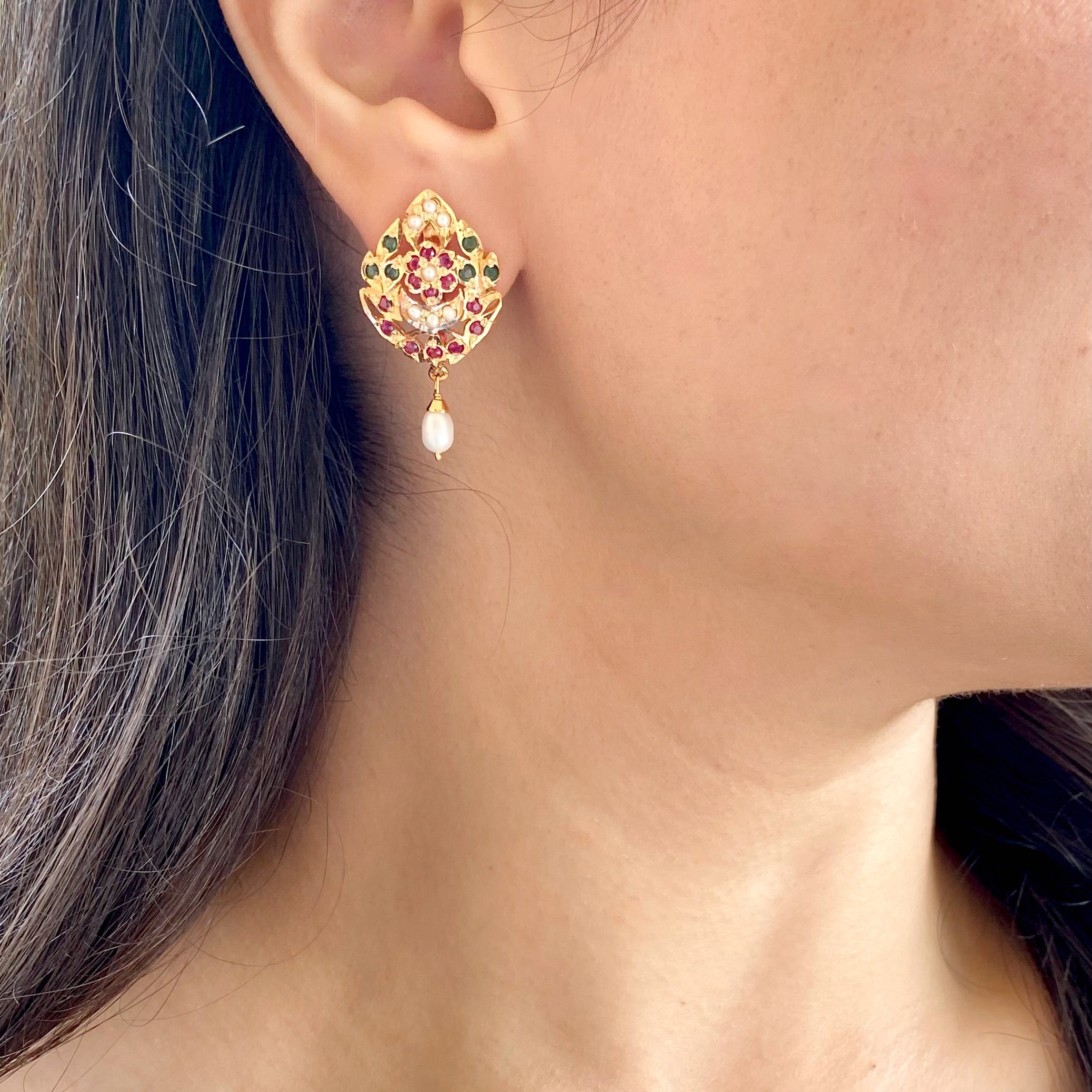 gold plated bengali tops with pearl drop