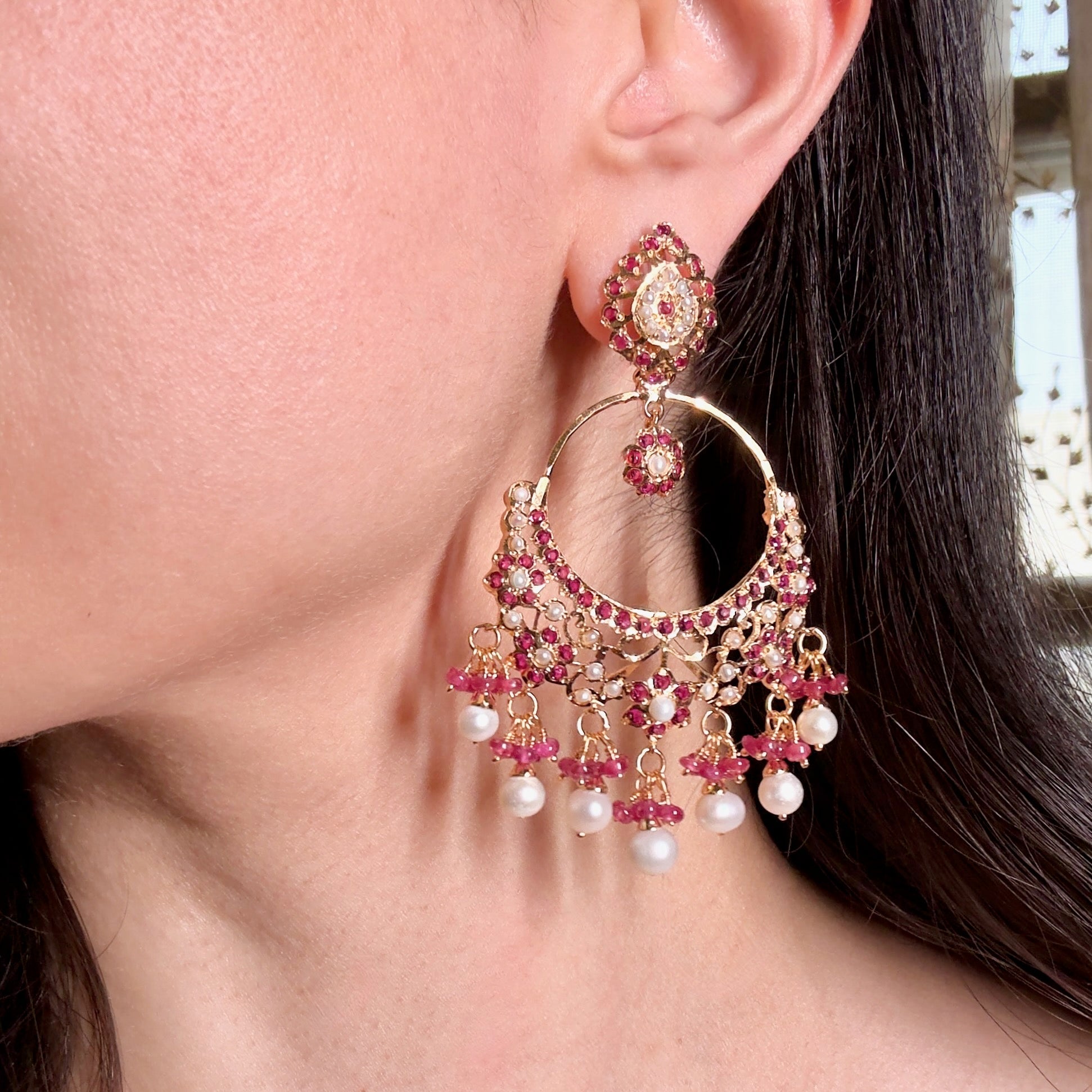 Exquisite Indian Silver Chandbali Earrings | Premium Jadau Jewelry in USA ER 496