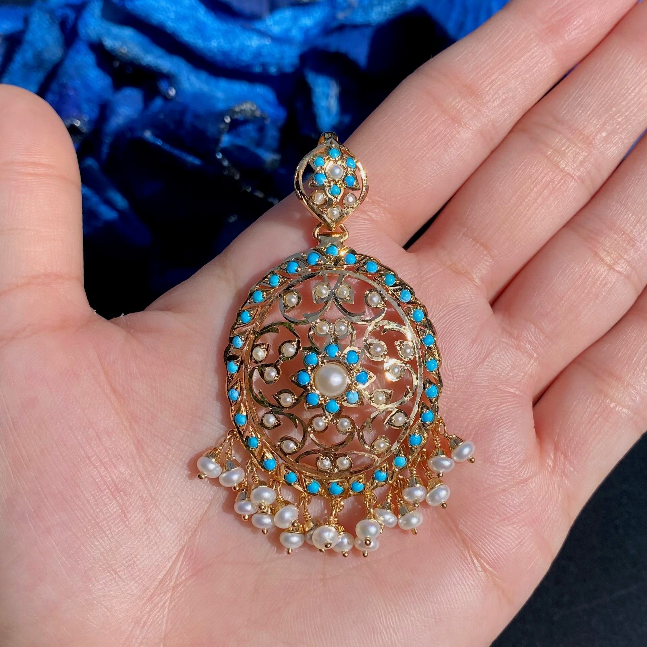 Feroza Pearl Openwork Pendant Set | Gold Plated on Silver PS 143