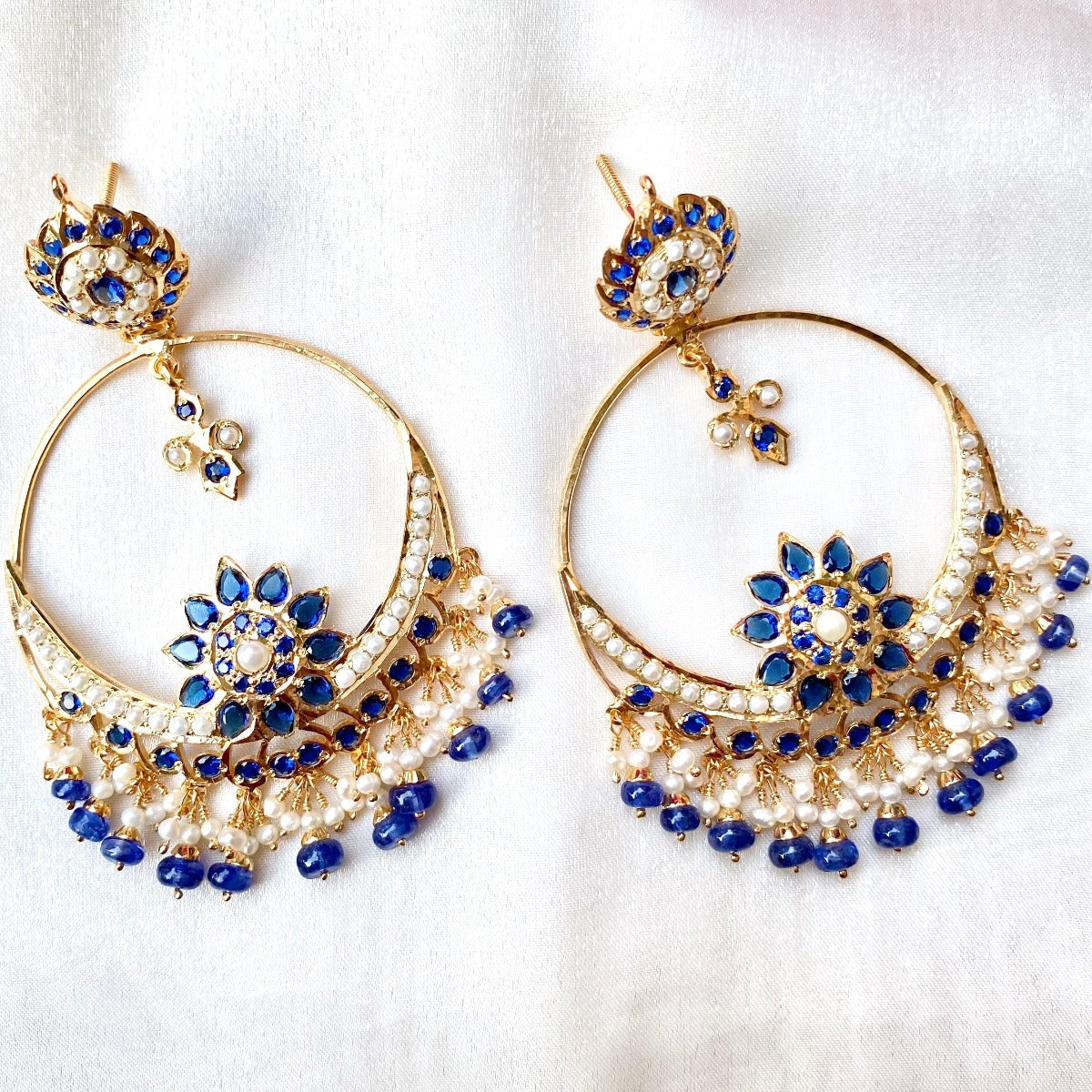 mughal chandbali with pearl and neelam