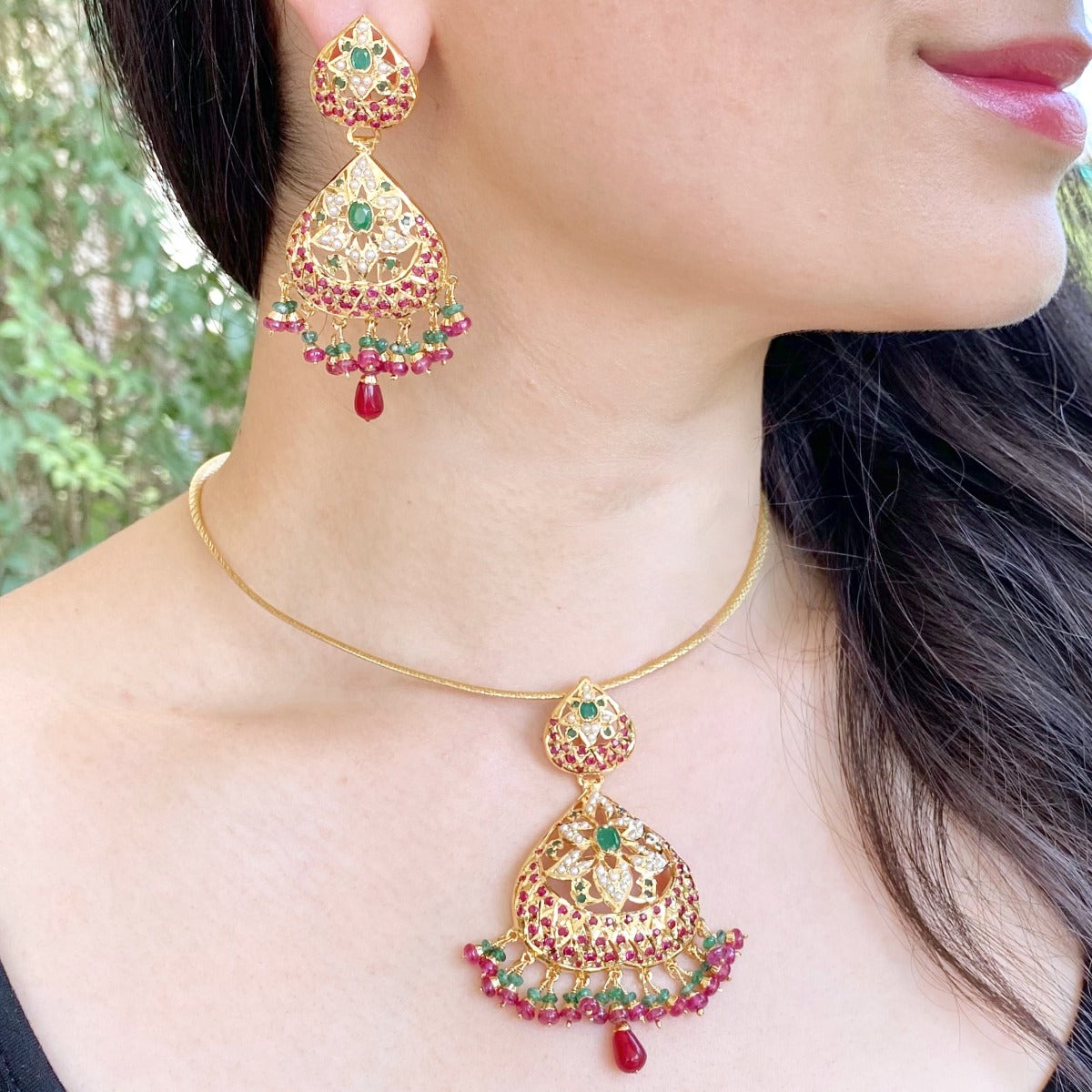 indian ruby emerald pearl jadau locket set