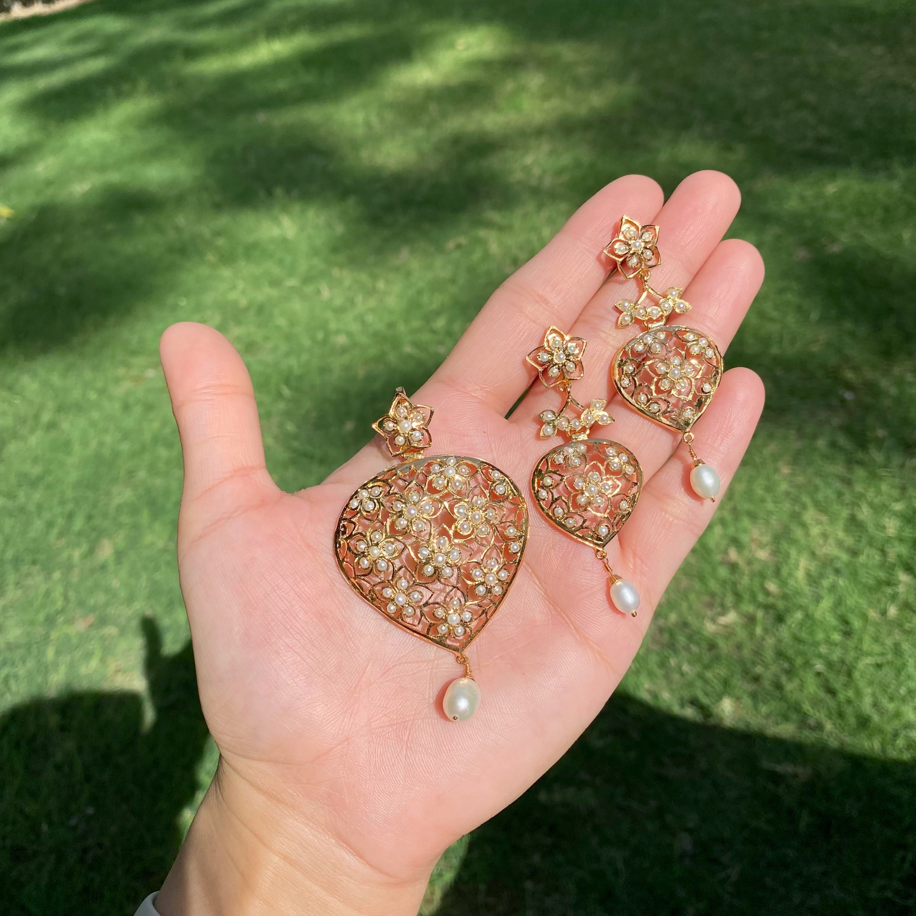 Antique Edwardian Styled Floral Jadau Pendant Set | Gold Plated Silver PS 138
