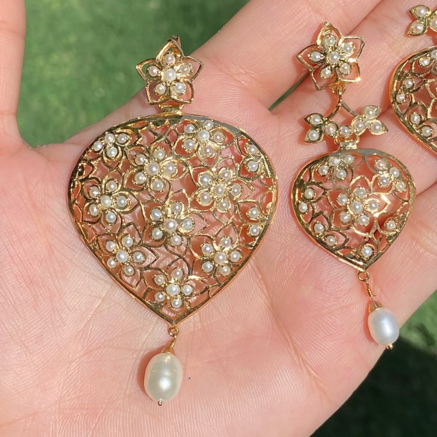 Antique Edwardian Styled Floral Jadau Pendant Set | Gold Plated Silver PS 138
