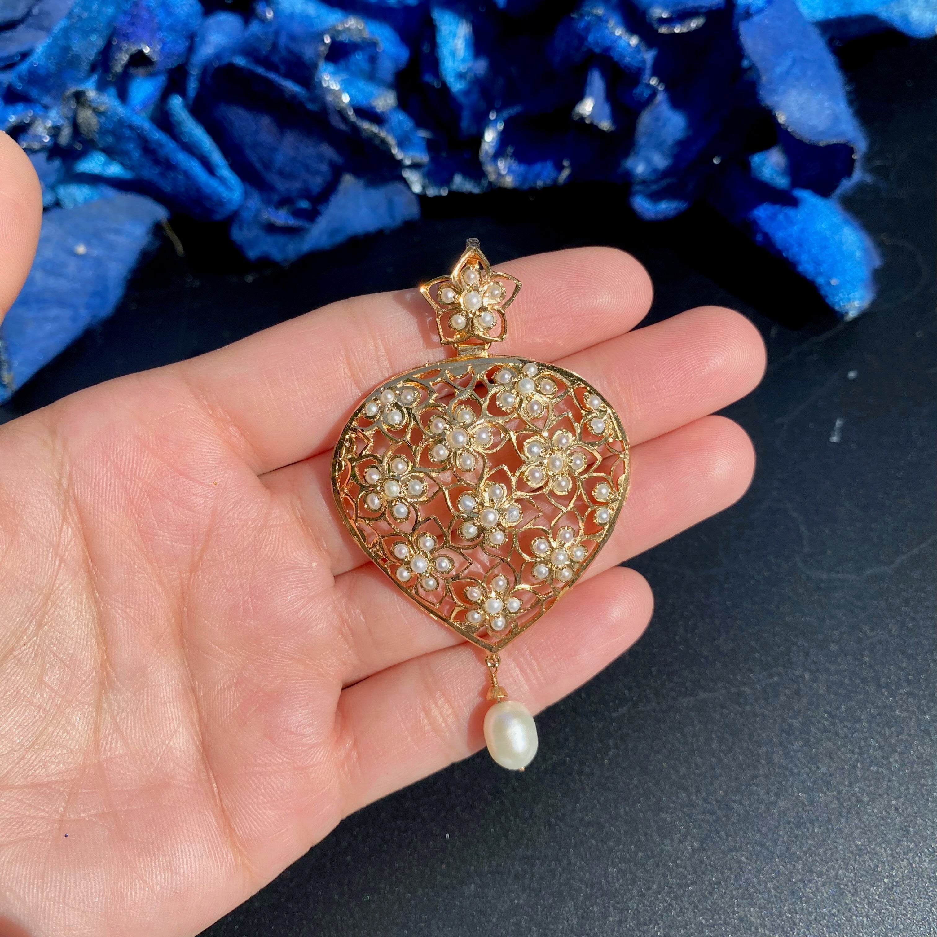 Antique Edwardian Styled Floral Jadau Pendant Set | Gold Plated Silver PS 138