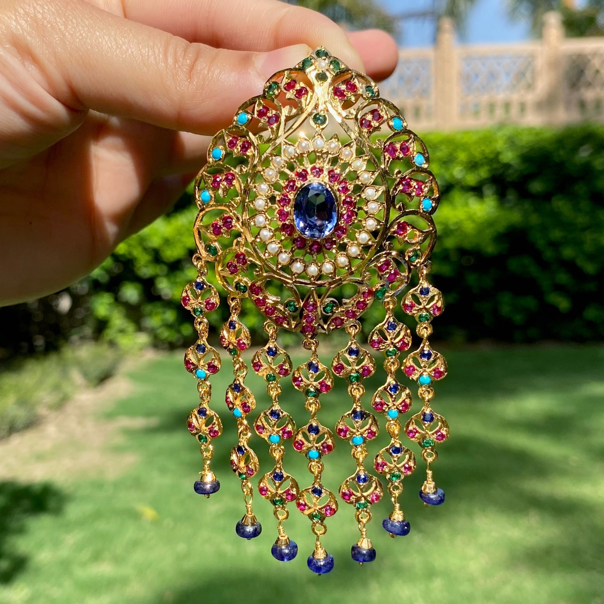 Indo-Arabic Styled Jadau Pendant Set | Gold Plated on Silver PS 137