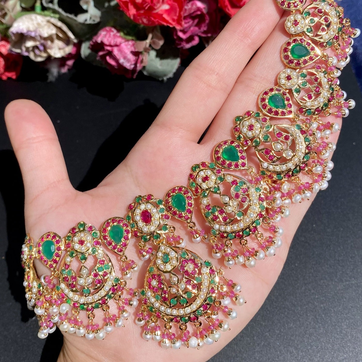 broad jadau necklace set ruby emerald
