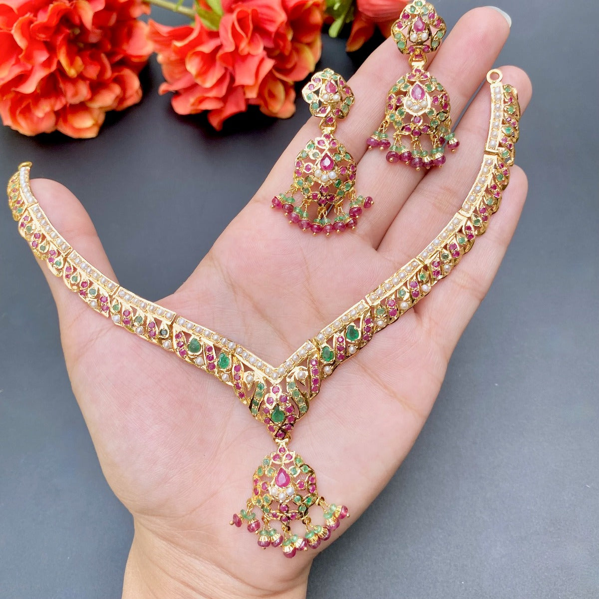 22k gold lightweight indian jewelry set