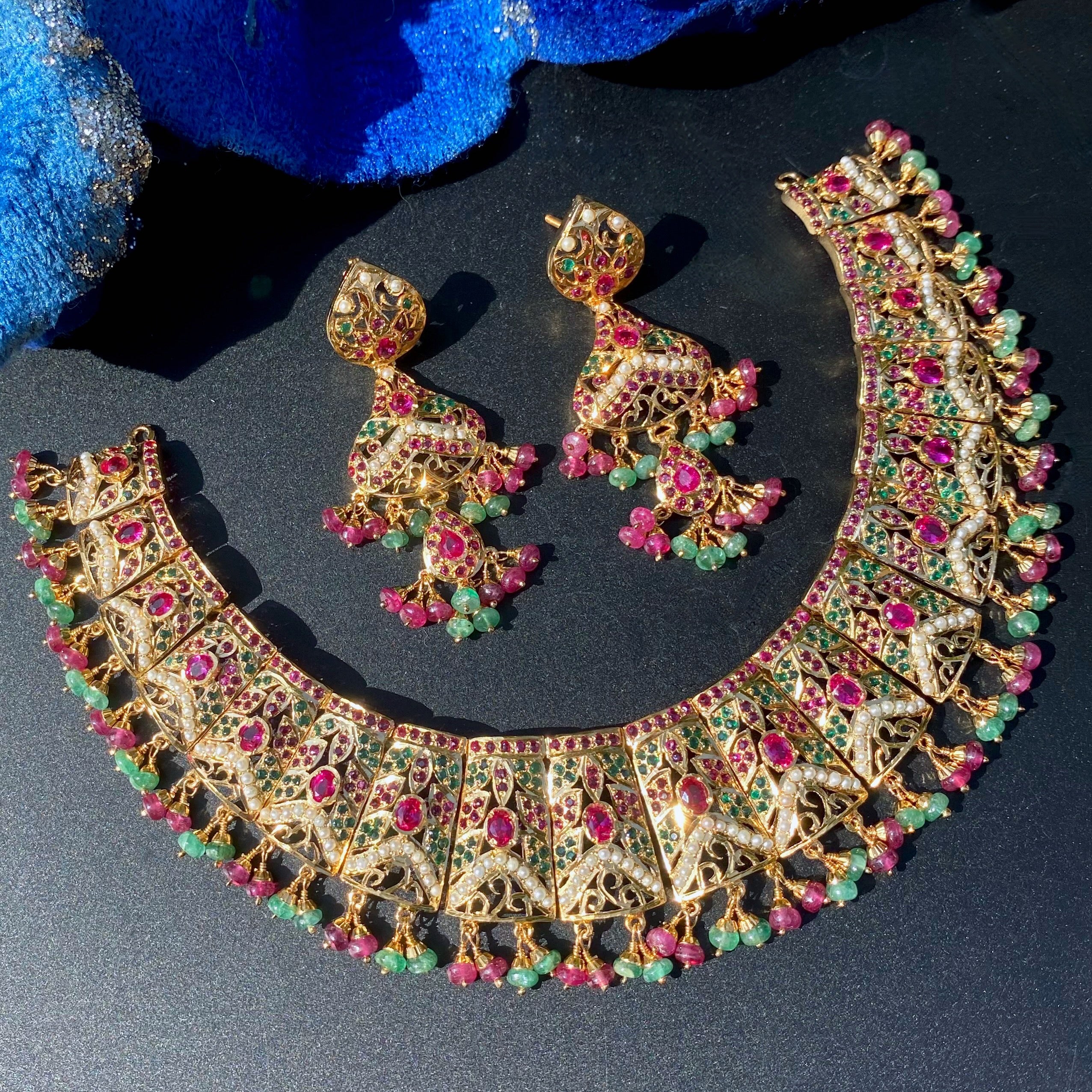 Gold Plated Jadau Guluband | Necklace Set on Silver with Gold Plating NS 054