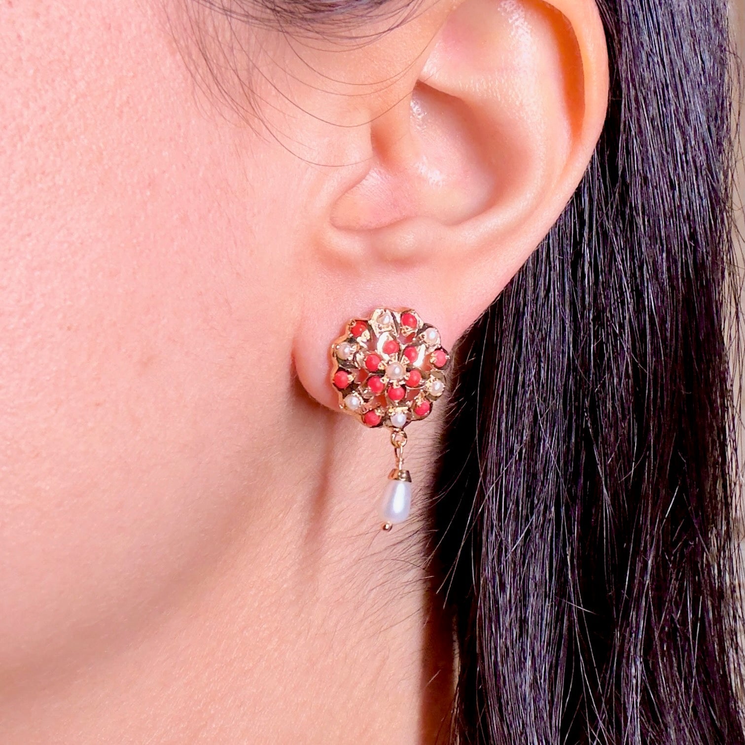 coral stud earrings