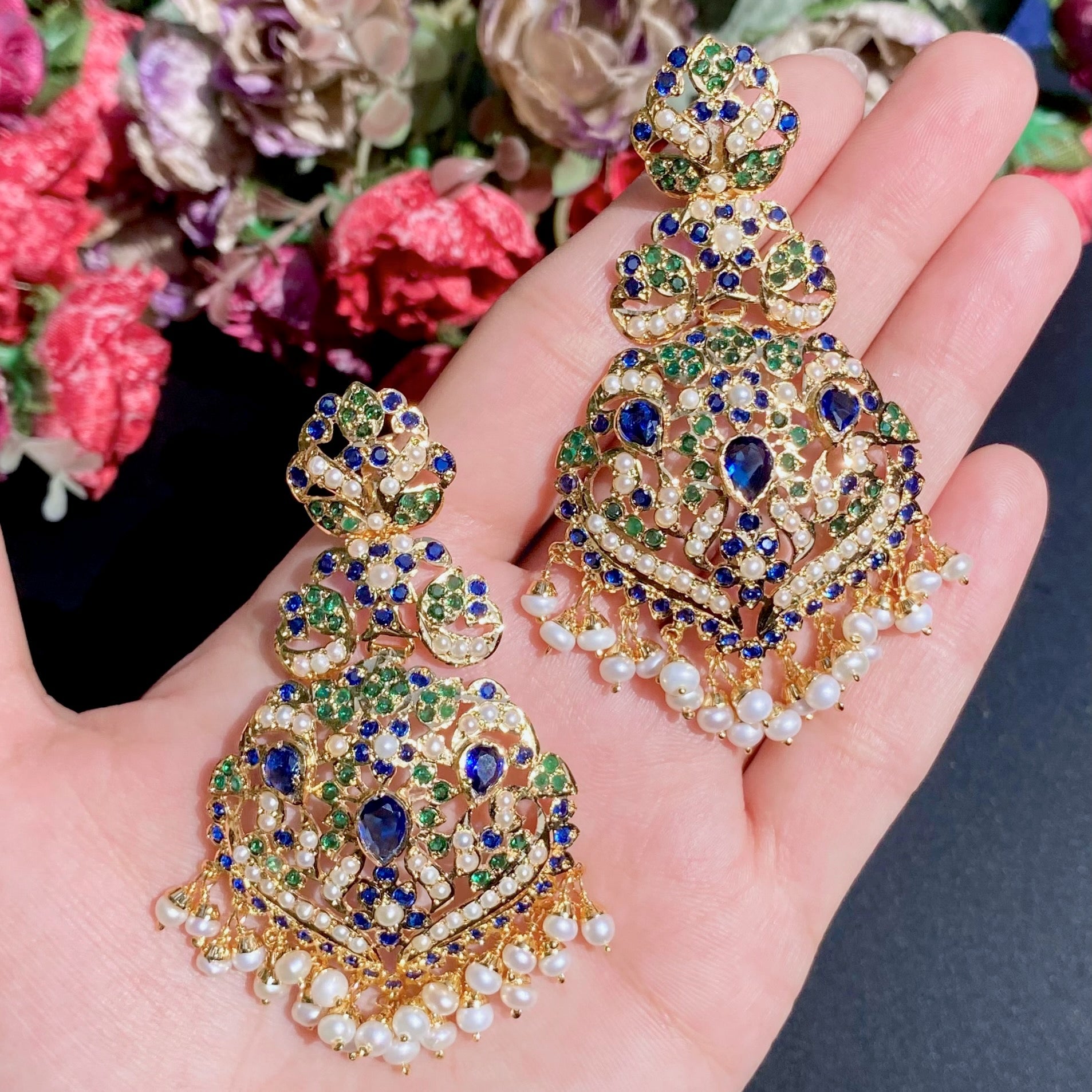 indian blue necklace with statement earrings