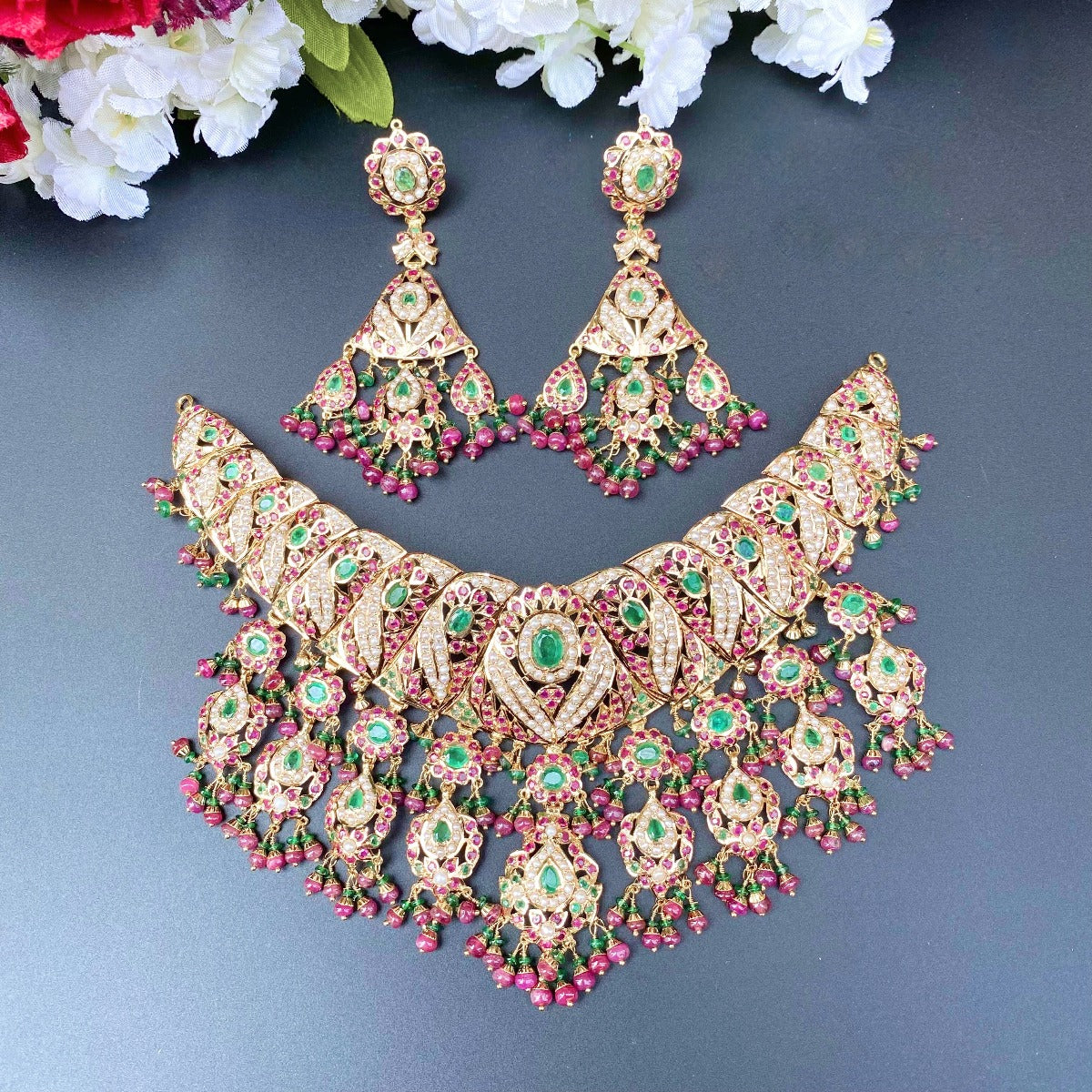 pakistani bridal jadau necklace set in 22ct gold