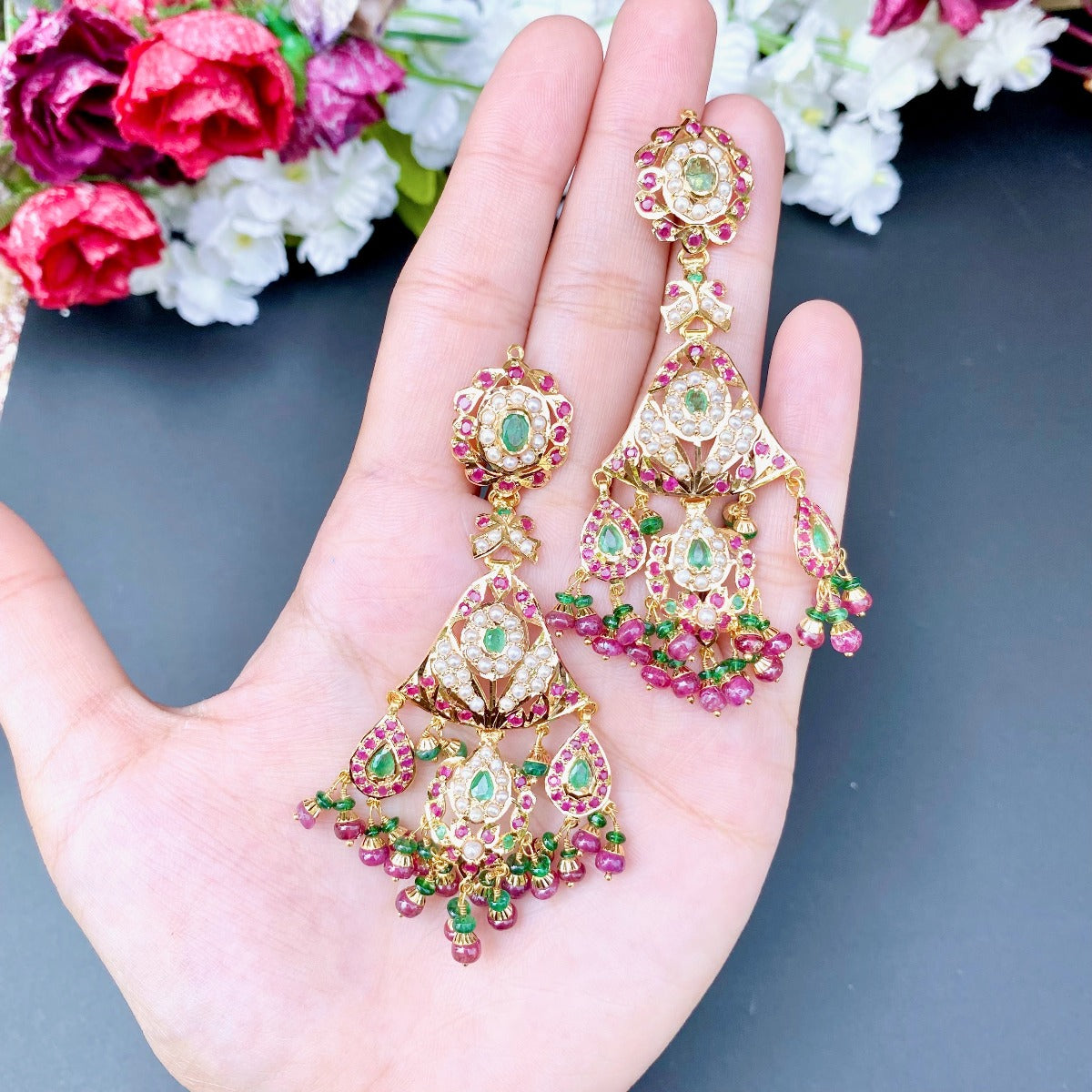 pakistani bridal jadau necklace set in 22ct gold