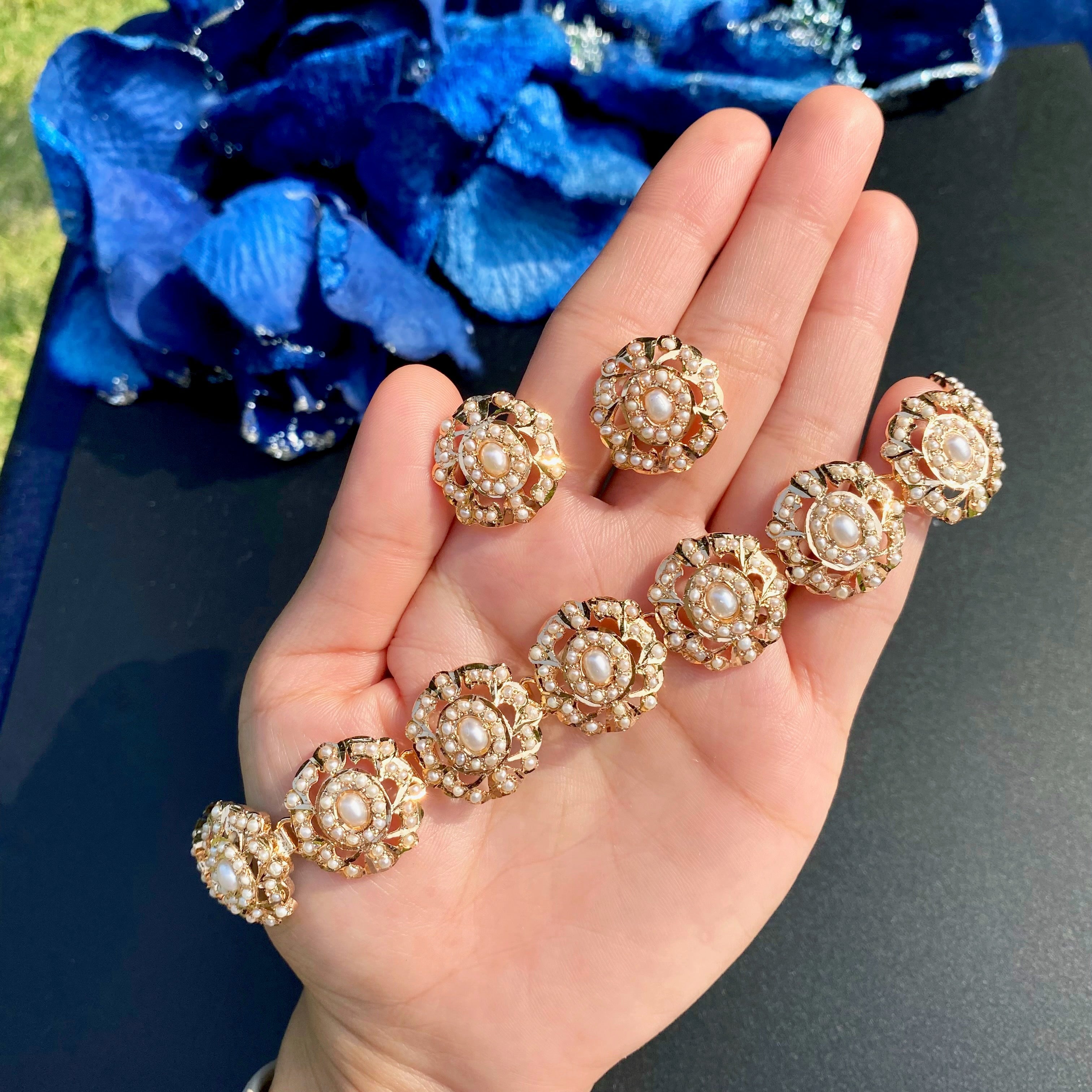 Pearl Rosette Jadau Choker Set | Gold Plated on 925 Silver NS 463