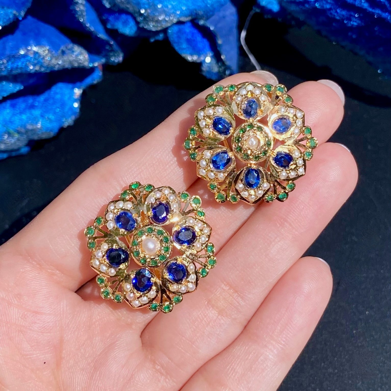 pakistani necklace studs blue sapphire stones