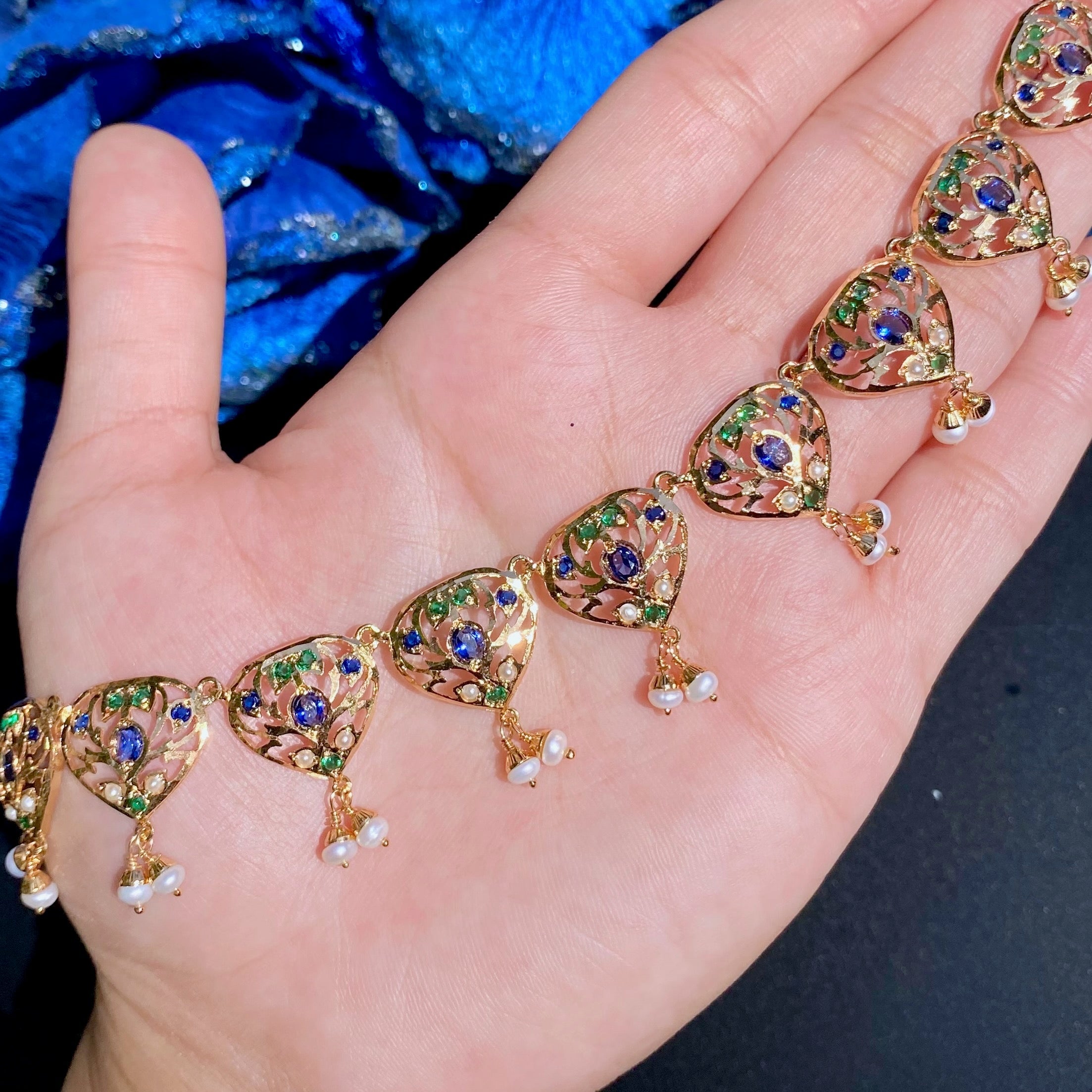 pakistani necklace studs blue sapphire stones