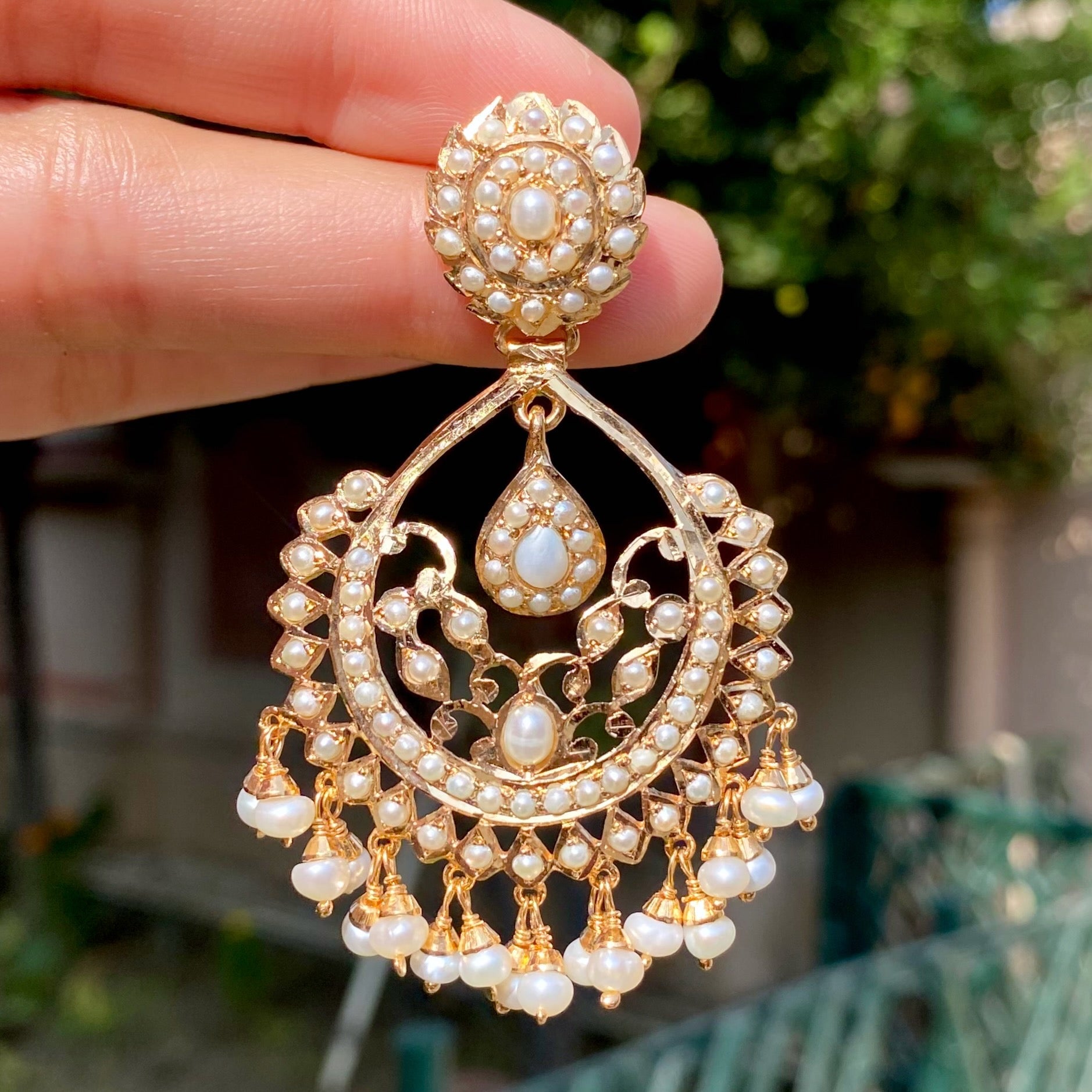 handmade gold plated pearl chandbali earrings