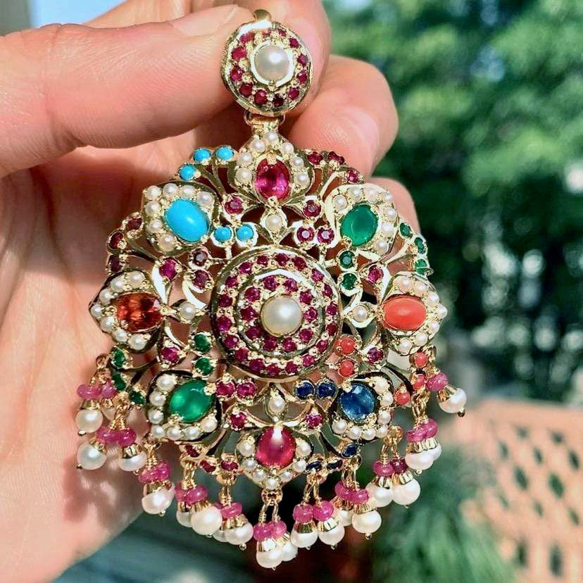 mughal era design Navaratna pendant gold plated