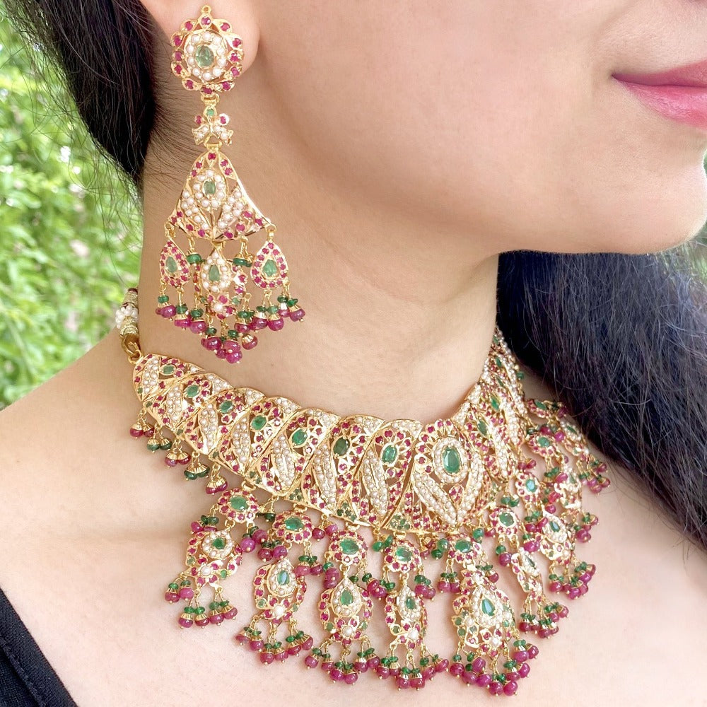 pakistani bridal jadau necklace set in 22ct gold