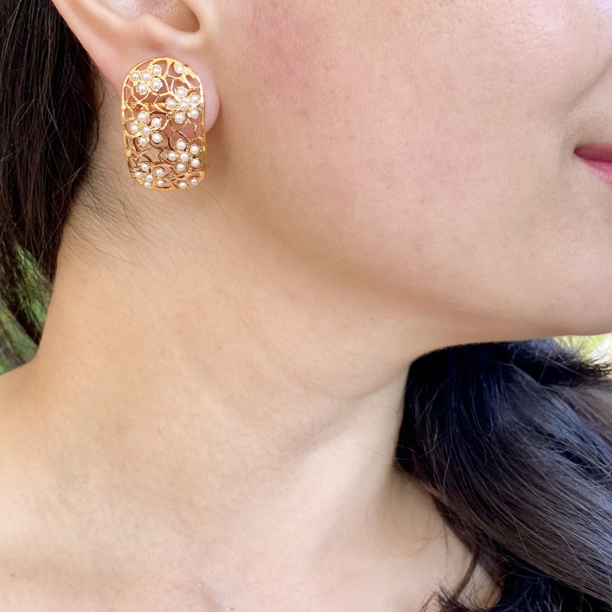 Gold Plated Pearl Studs | Fine Indian Pearl Earrings For Women | Modern & Trendy Design ER 356