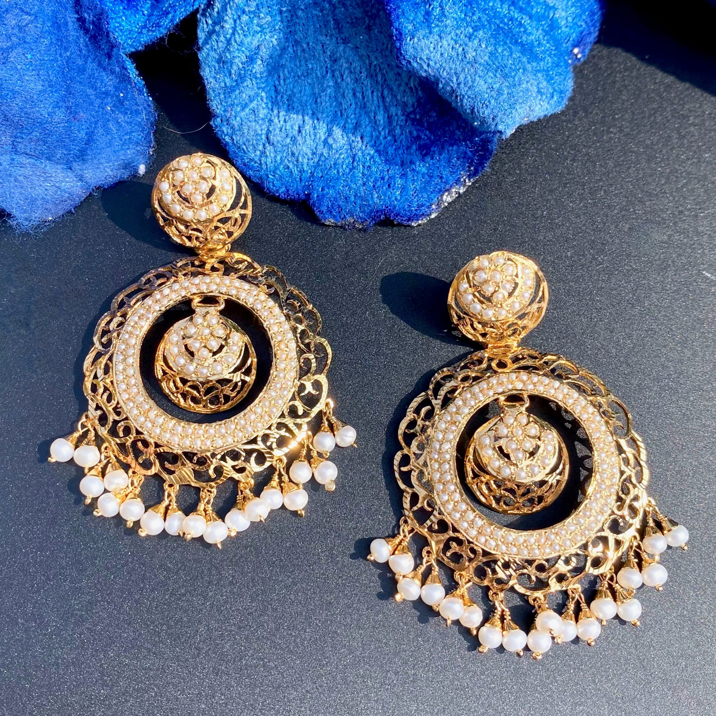 Pearl Filigree Chandbali Earrings | Gold Plated on 925 Silver ER.705