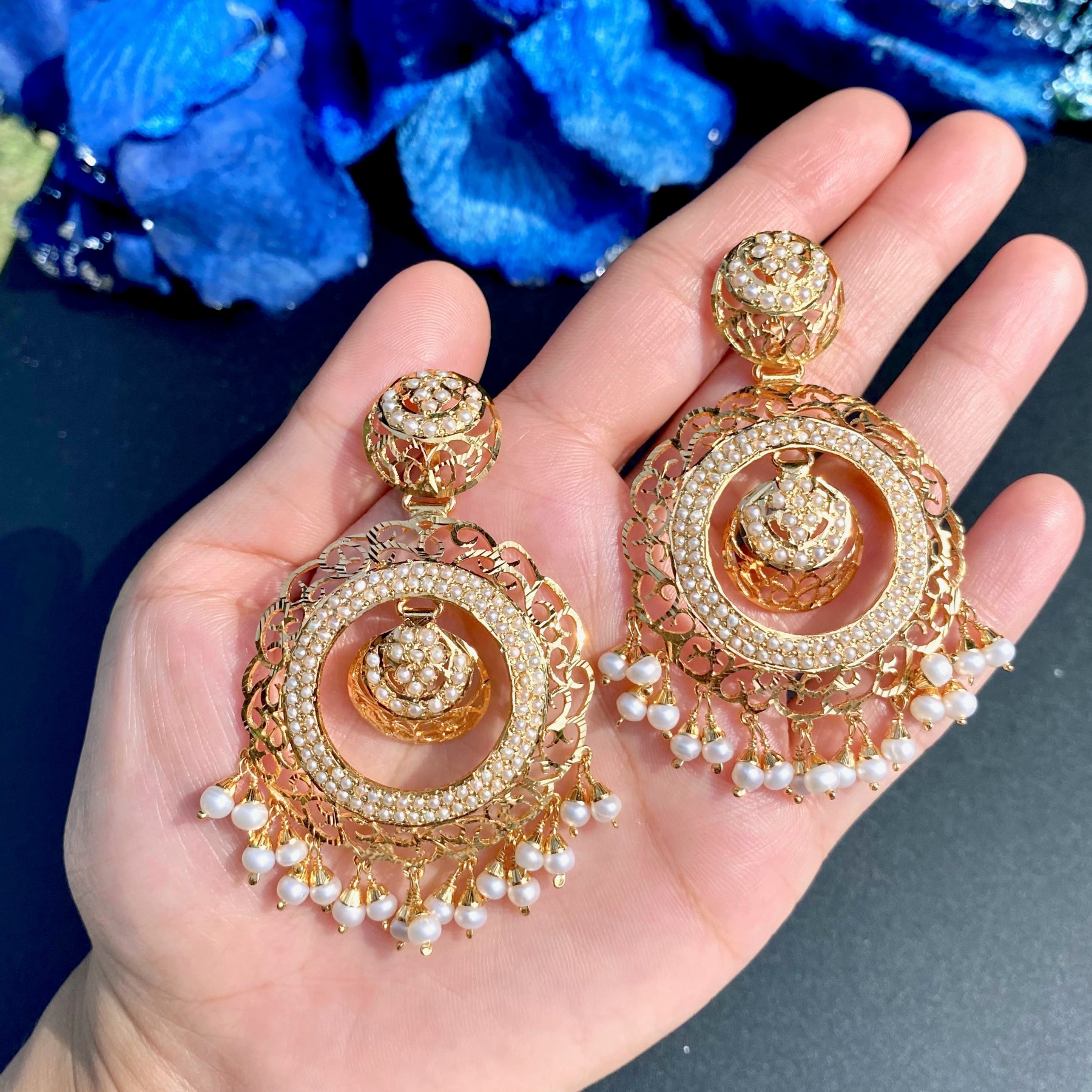 Pearl Filigree Chandbali Earrings | Gold Plated on 925 Silver ER.705