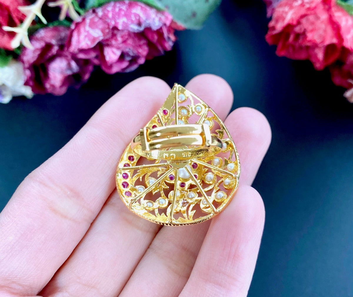 ruby pearl gold ring