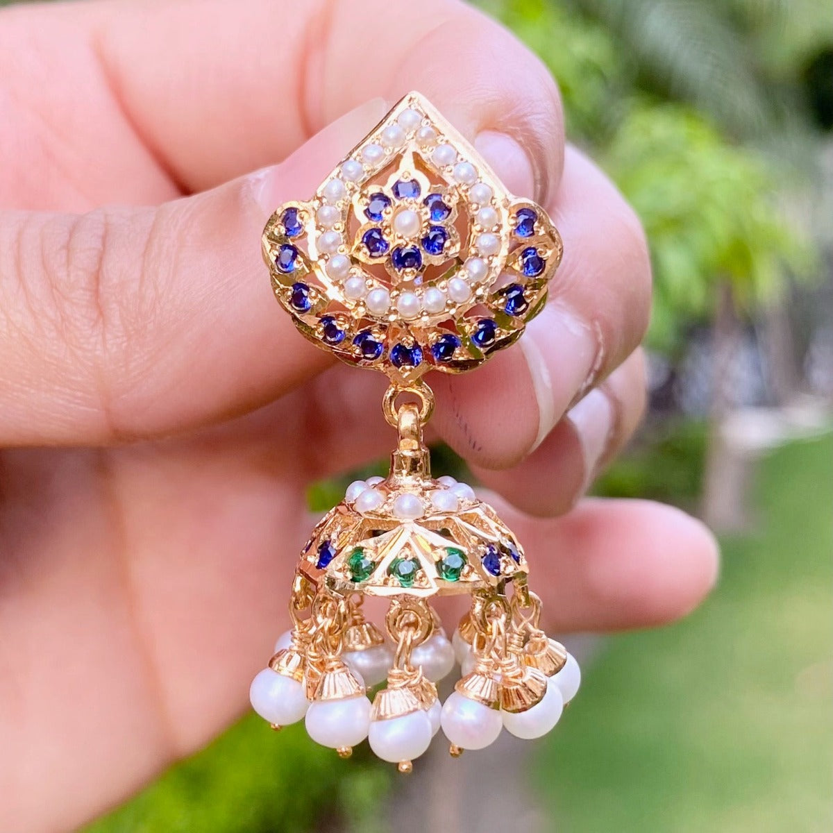 delicate gold plated silver jadau jhumka