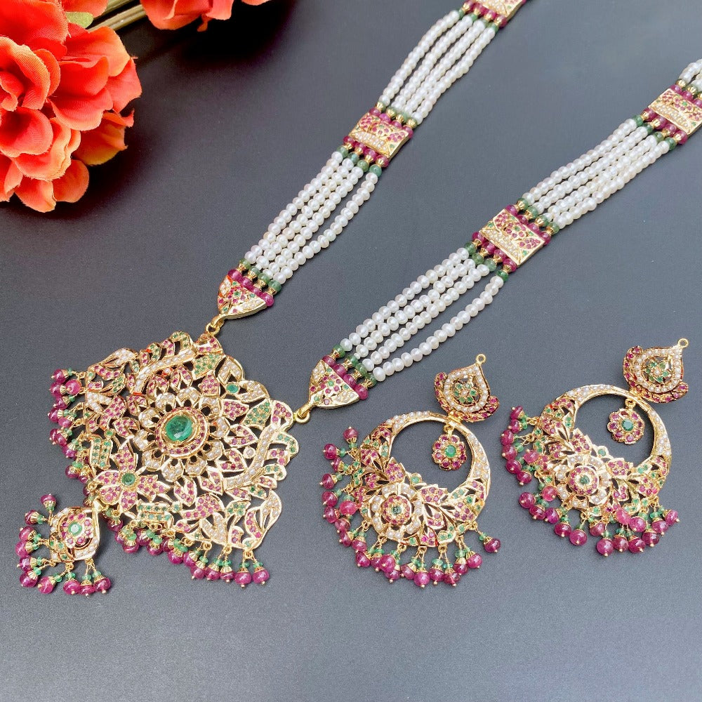 22k gold rani haar with ruby emerald stones