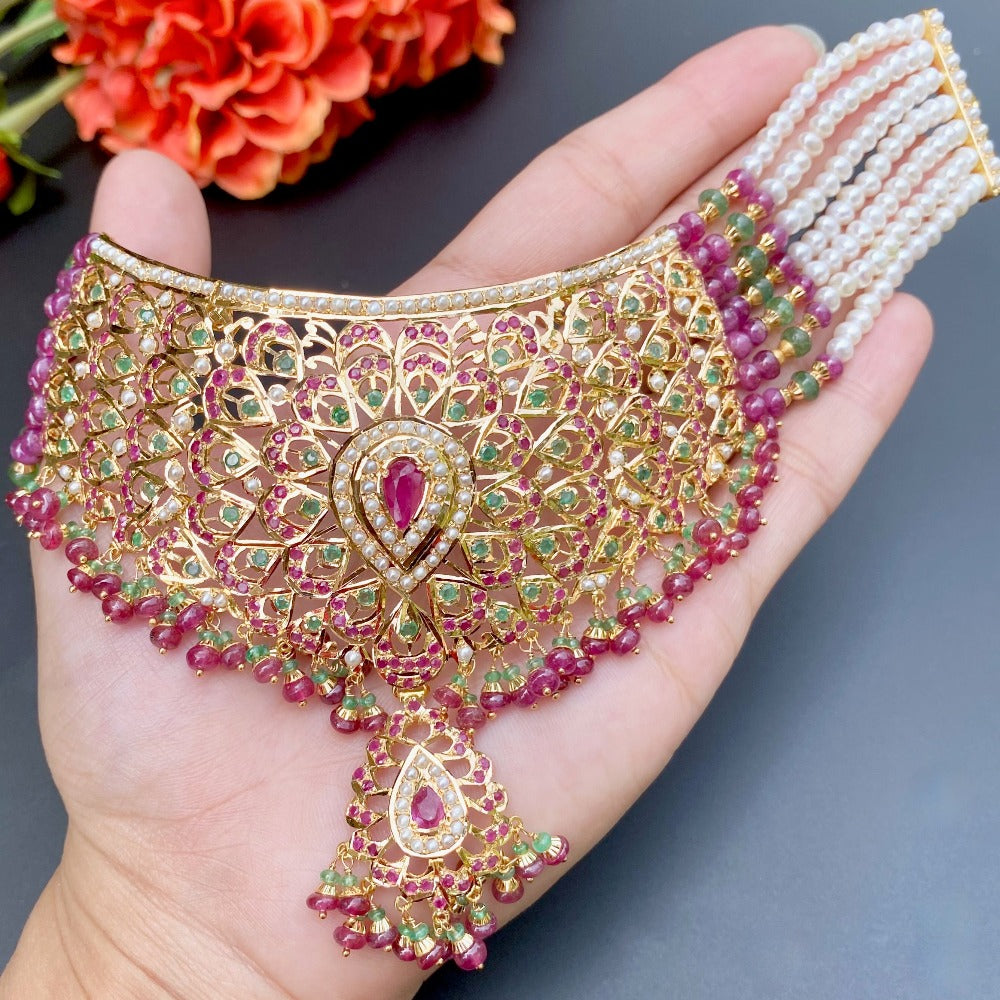 Multicoloured Jadau Choker Set | Jewelry For Destination Wedding