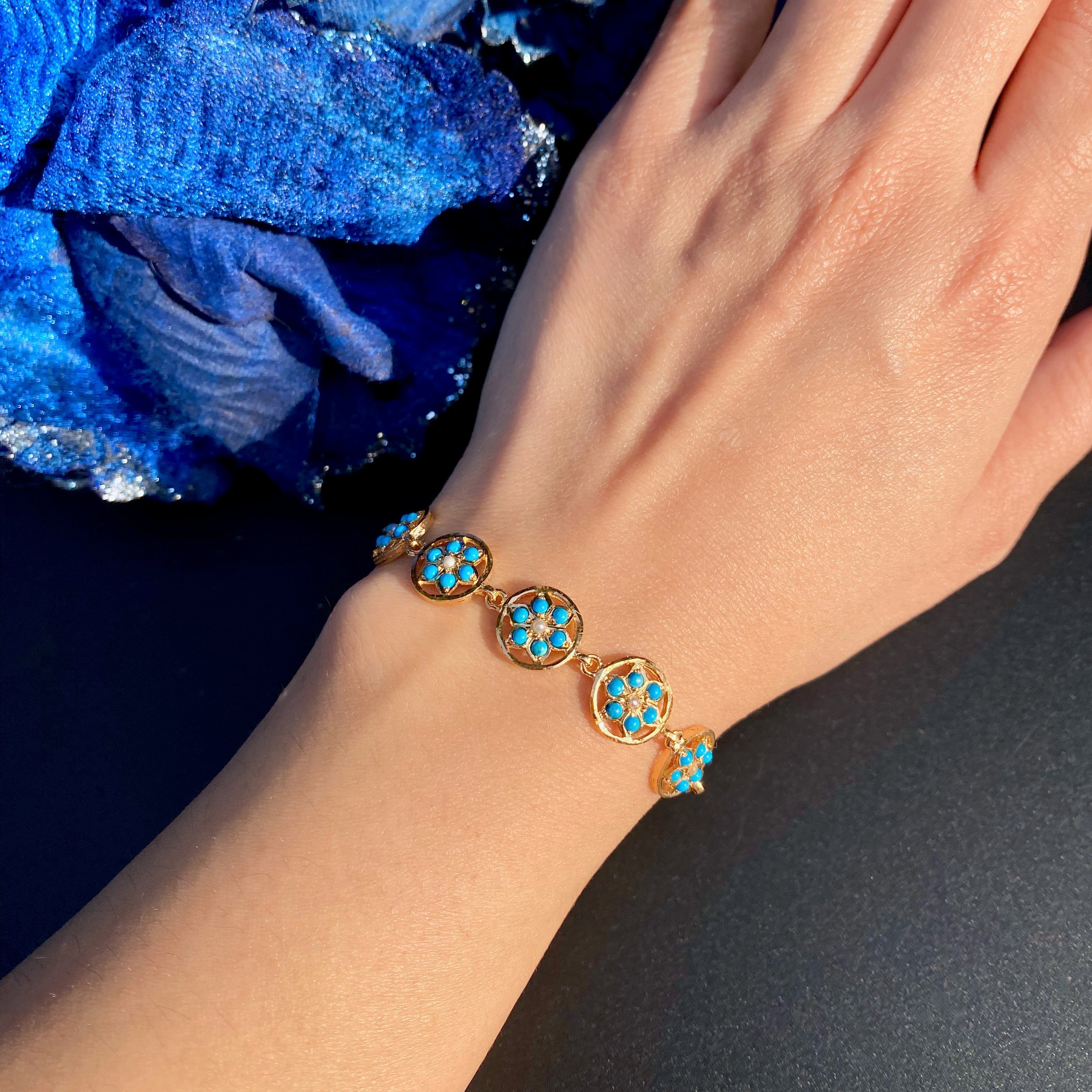 delicate stackable bracelet with turquoise