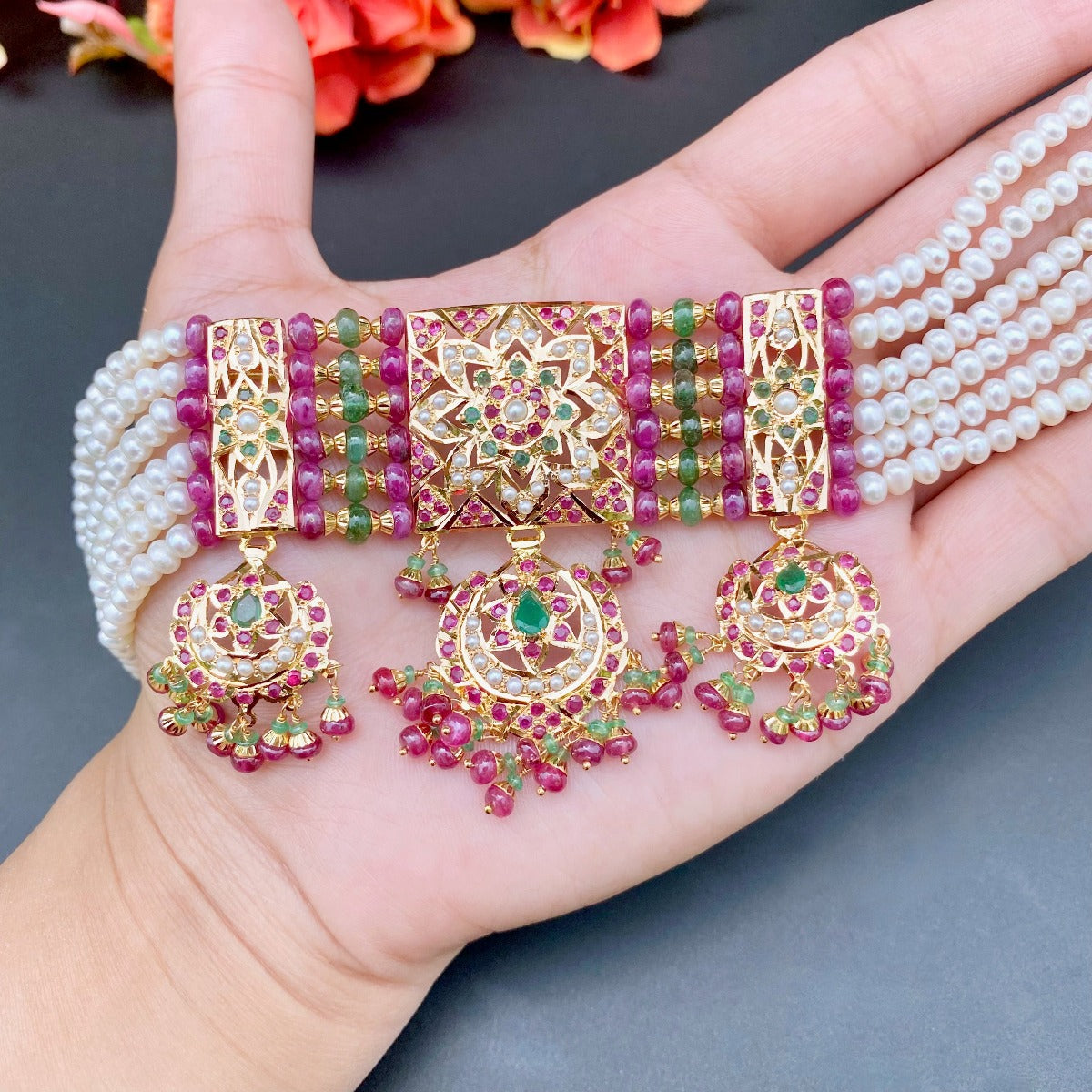 punjabi choker set gold