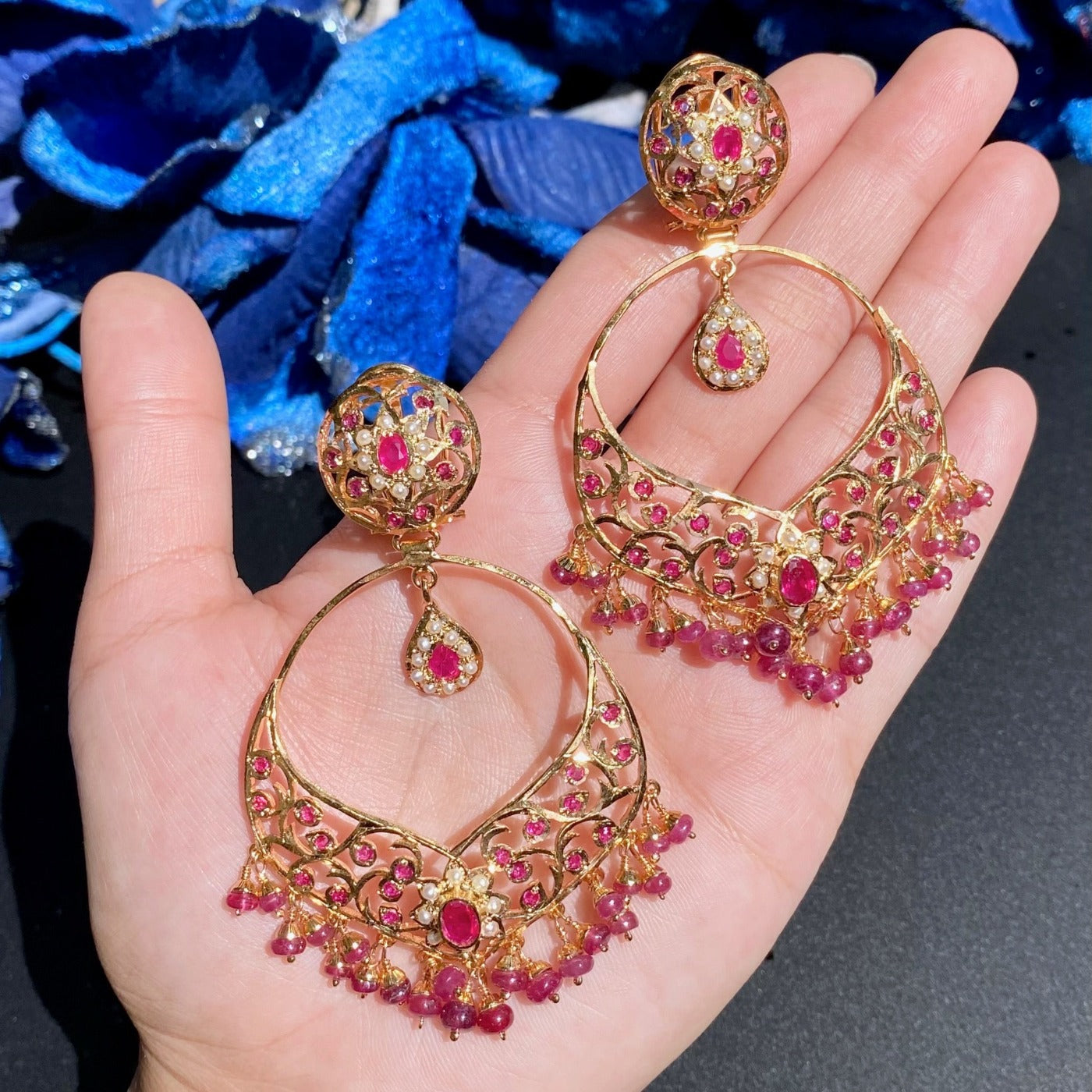 ruby necklace with large earrings