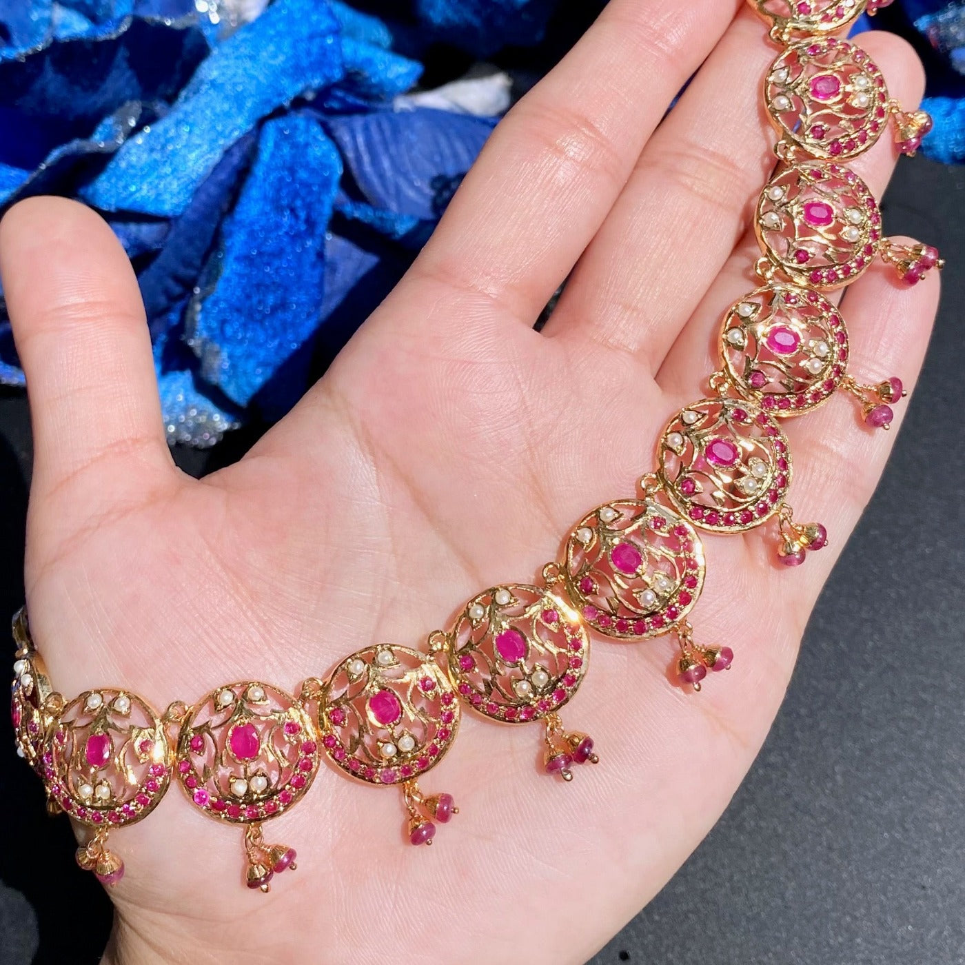 ruby necklace with large earrings