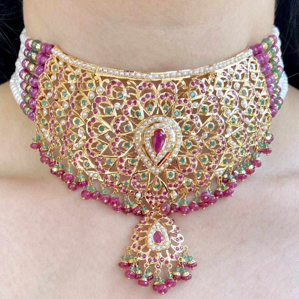Multicoloured Jadau Choker Set | Jewelry For Destination Wedding