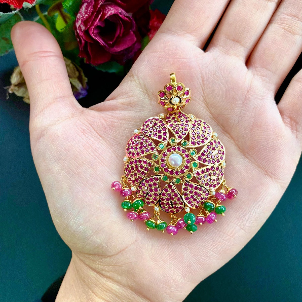 indian multicolored pendant set gold
