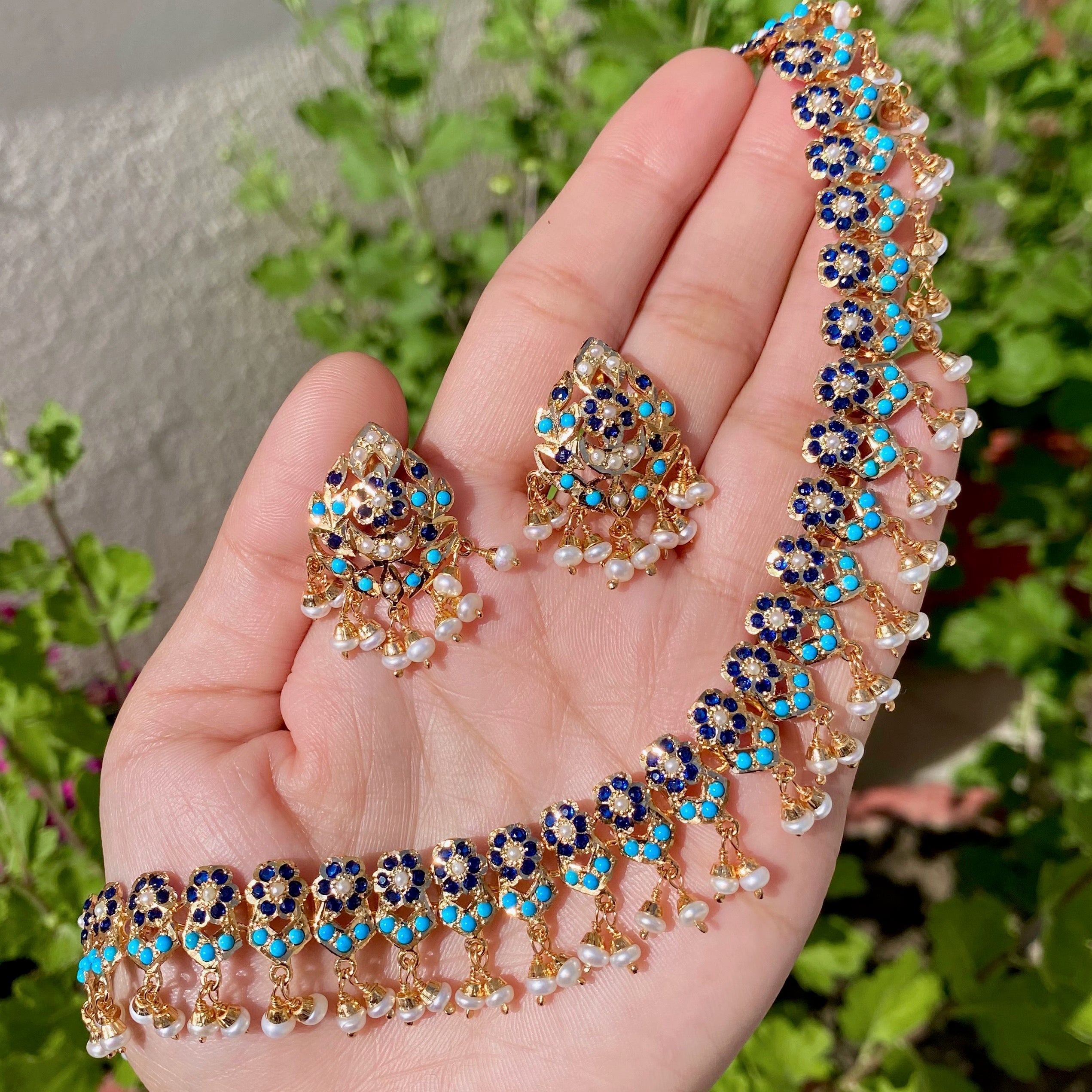 delicate pakistani necklace studded with blue stones
