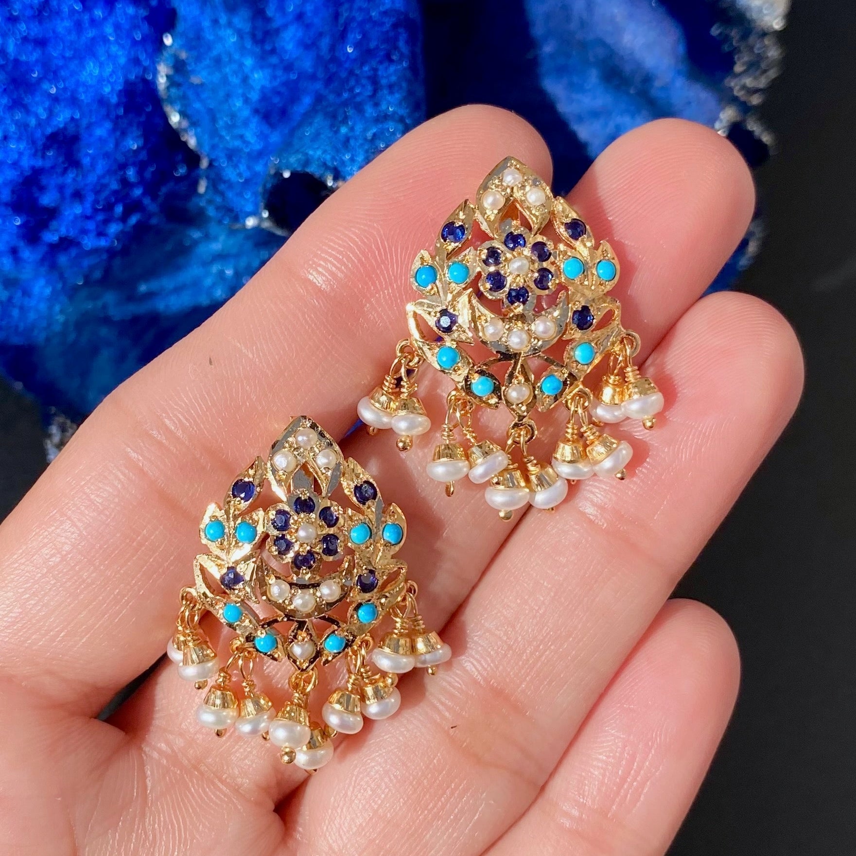 delicate pakistani necklace studded with blue stones