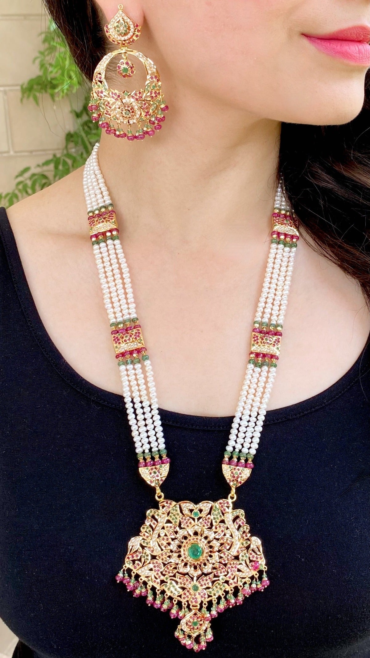 22k gold rani haar with ruby emerald stones