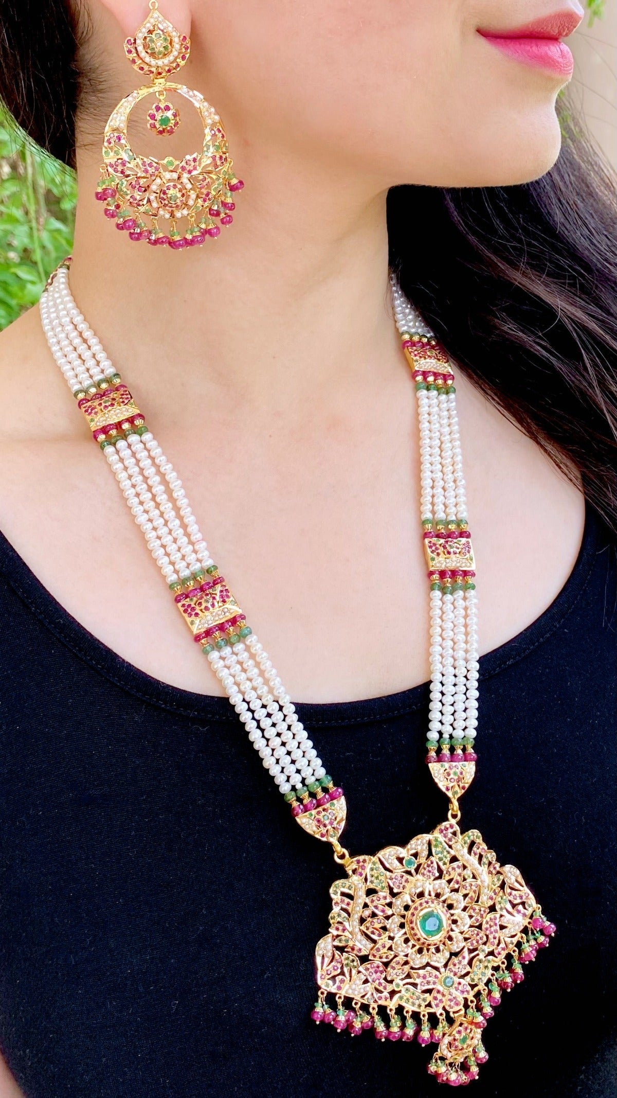 22k gold rani haar with ruby emerald stones