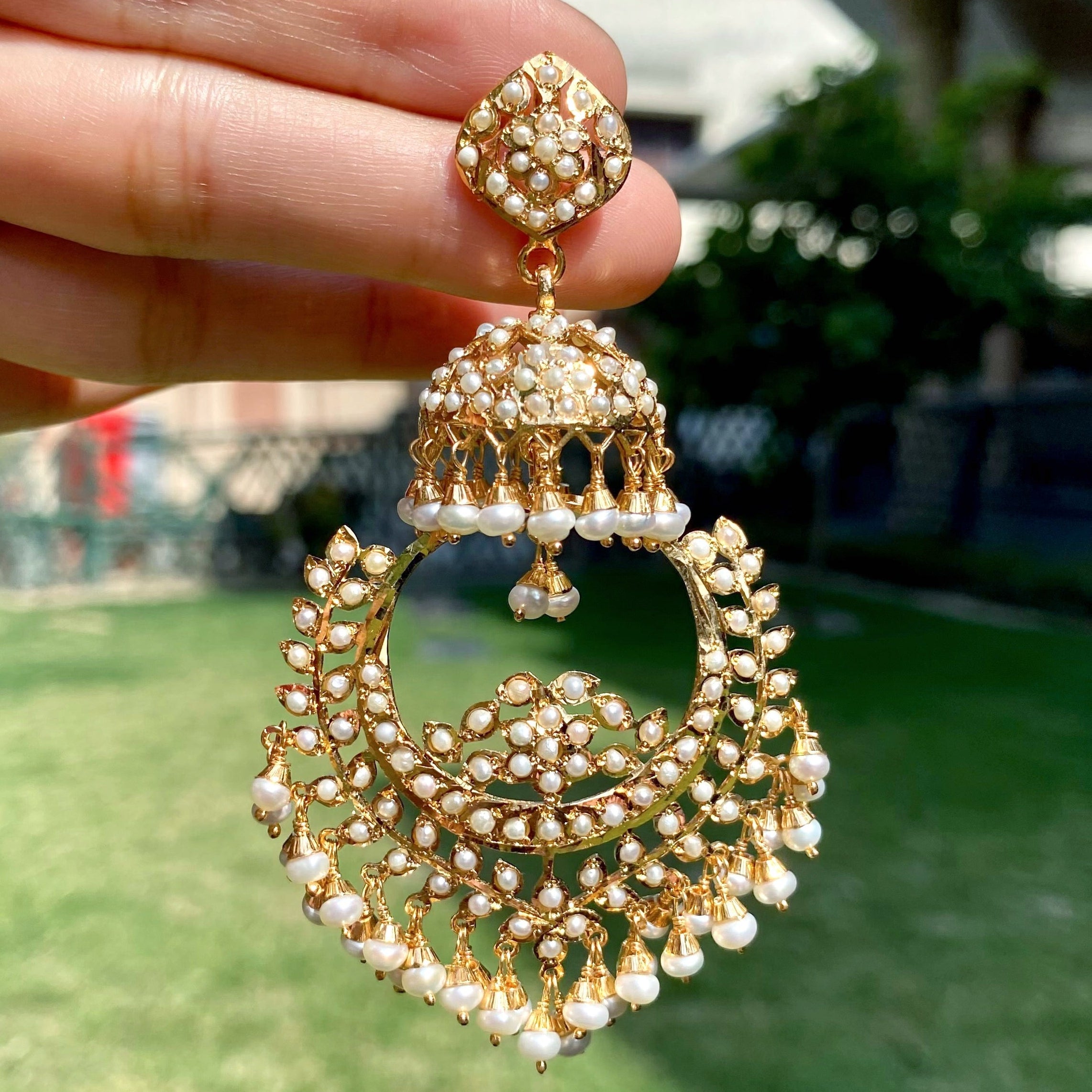 Pearl Chandbali Jhumka Earrings on Silver Base | ER 718