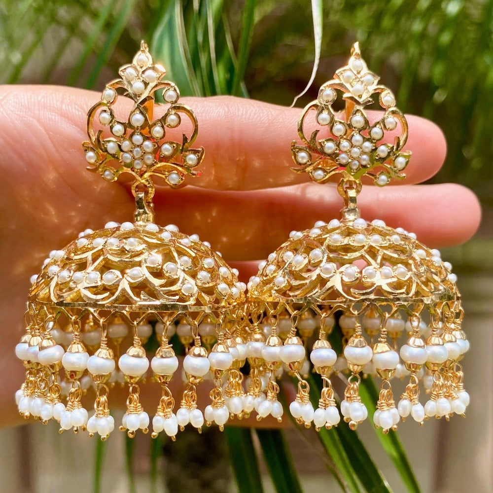 large pearl jhumka earrings antique design