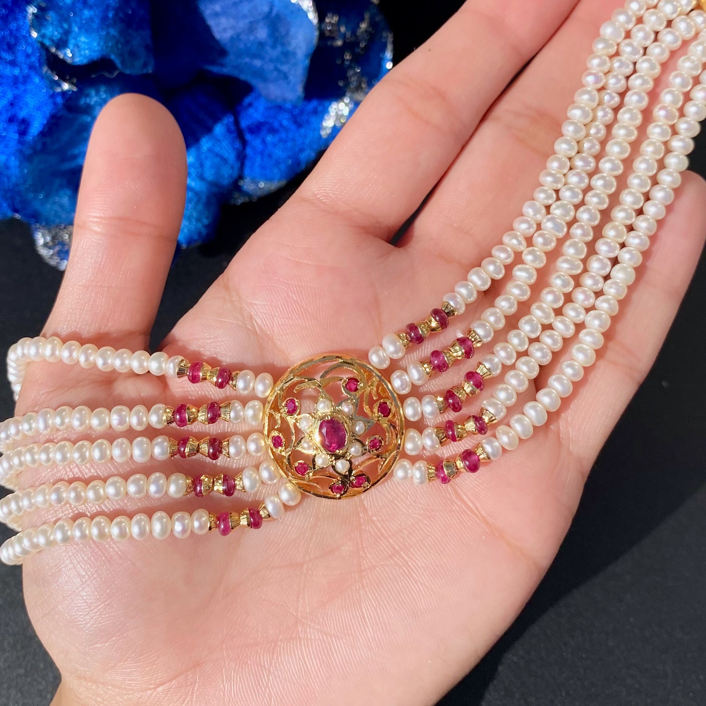 delicate ruby pearl choker