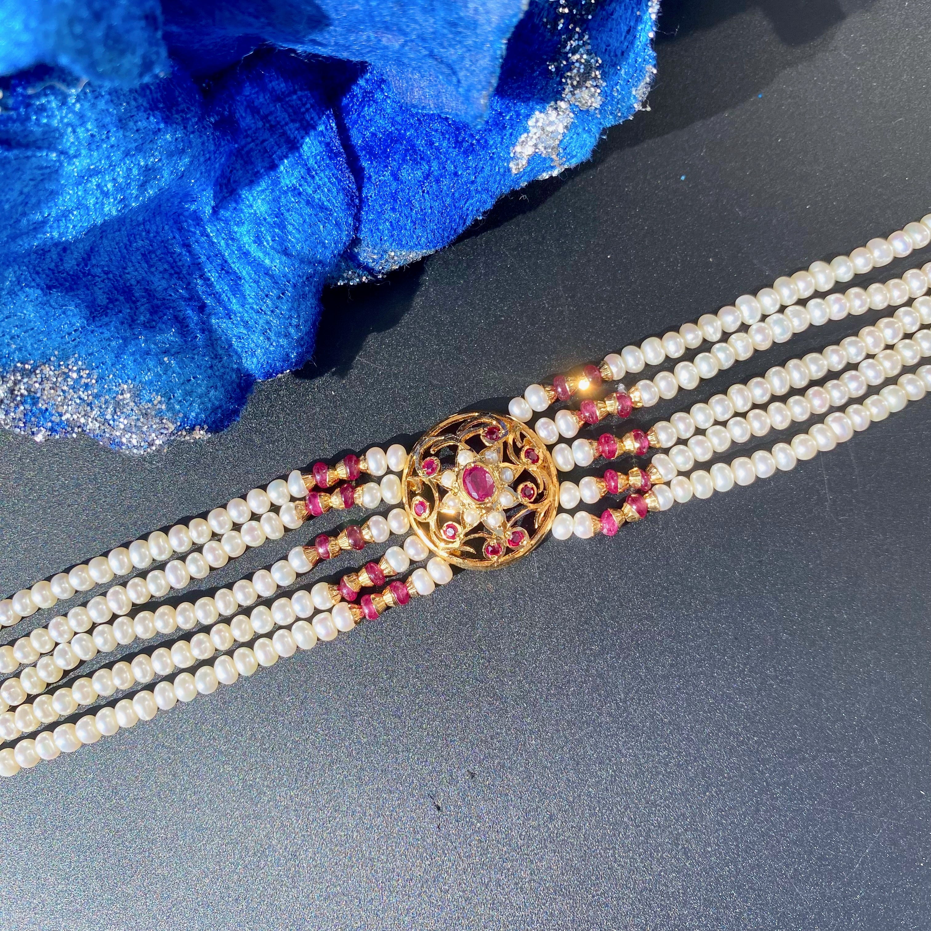 delicate ruby pearl choker