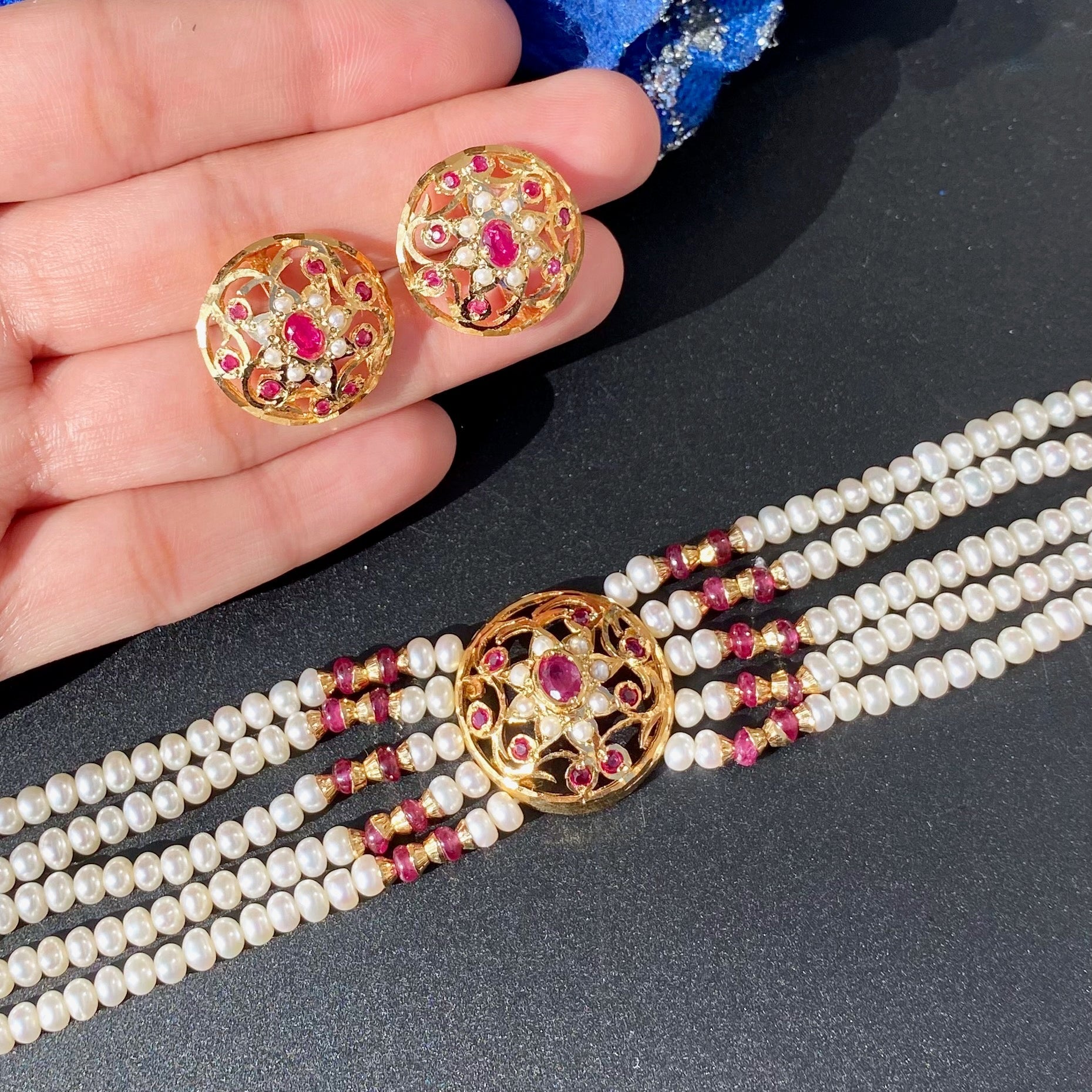 delicate ruby pearl choker