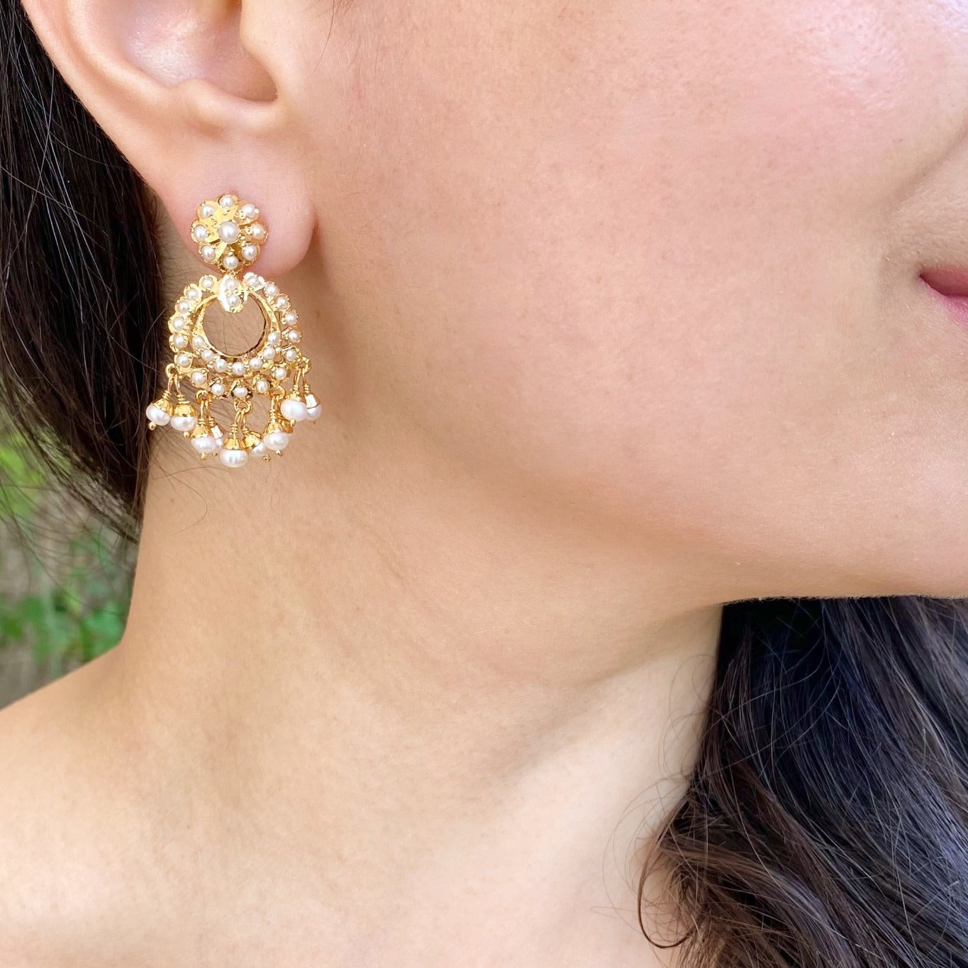 dainty pearl chandbali earrings