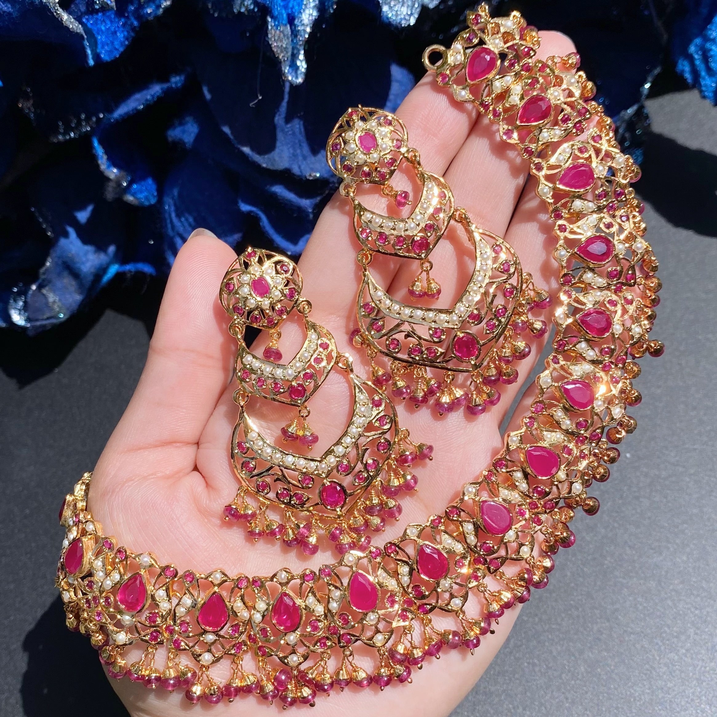 gold plated indian ruby necklace