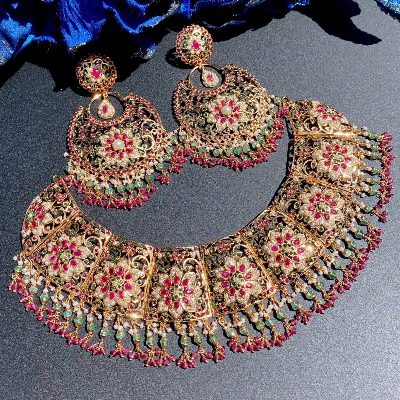 ruby emerald studded bridal necklace