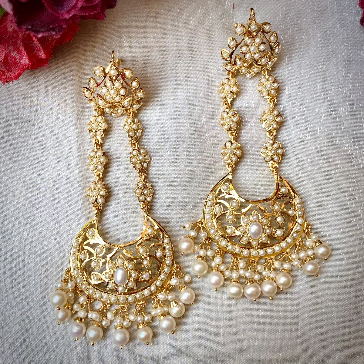 long jadau chandbali studded with pearls latest design