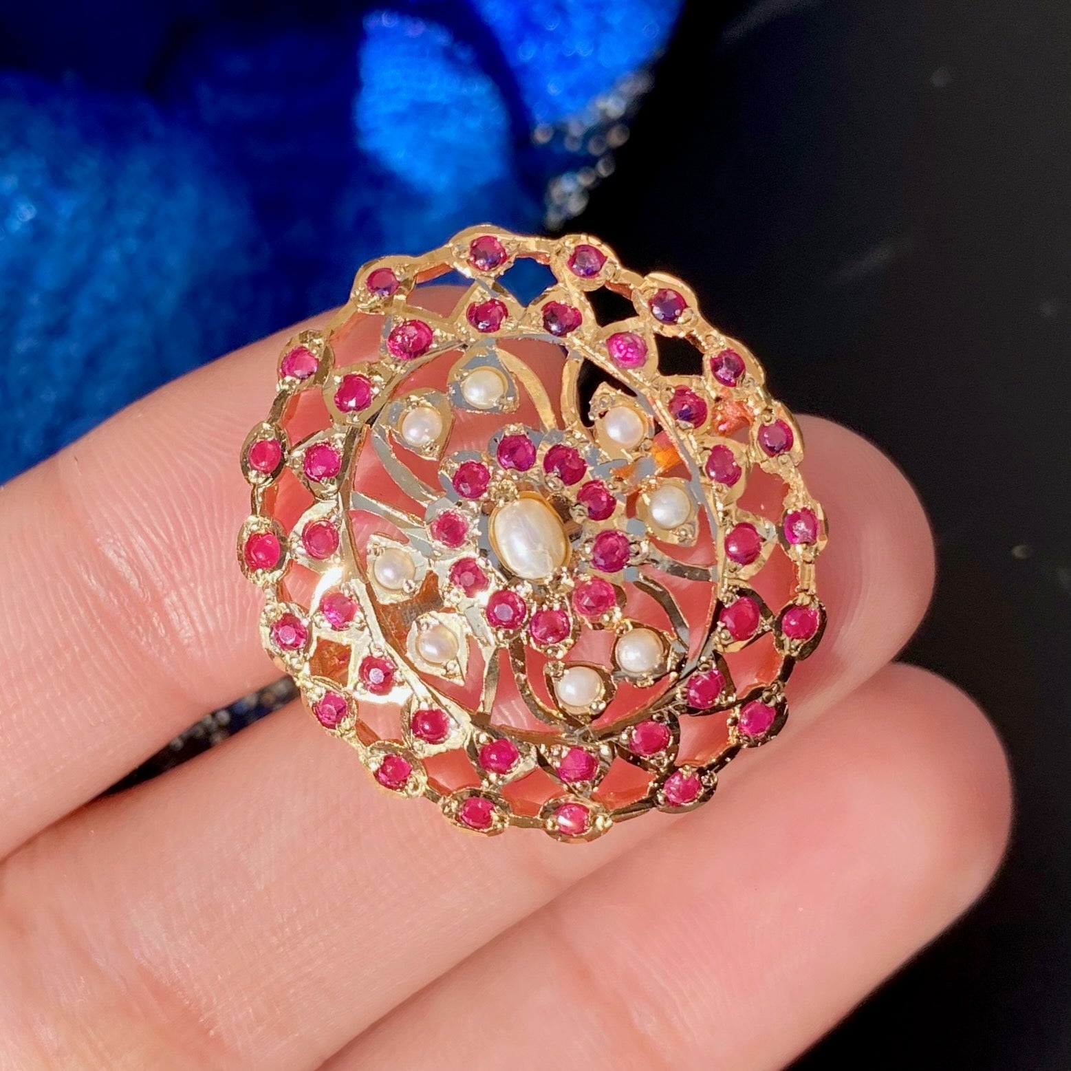Ruby Pearl Cocktail Ring | Handcrafted Rings | Gold Plated Rings | LR 061