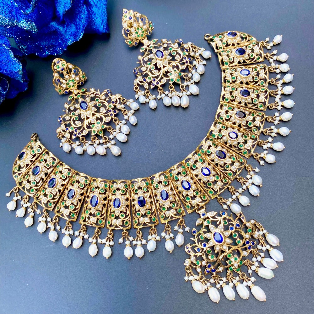 bridal pakistani blue sapphire necklace